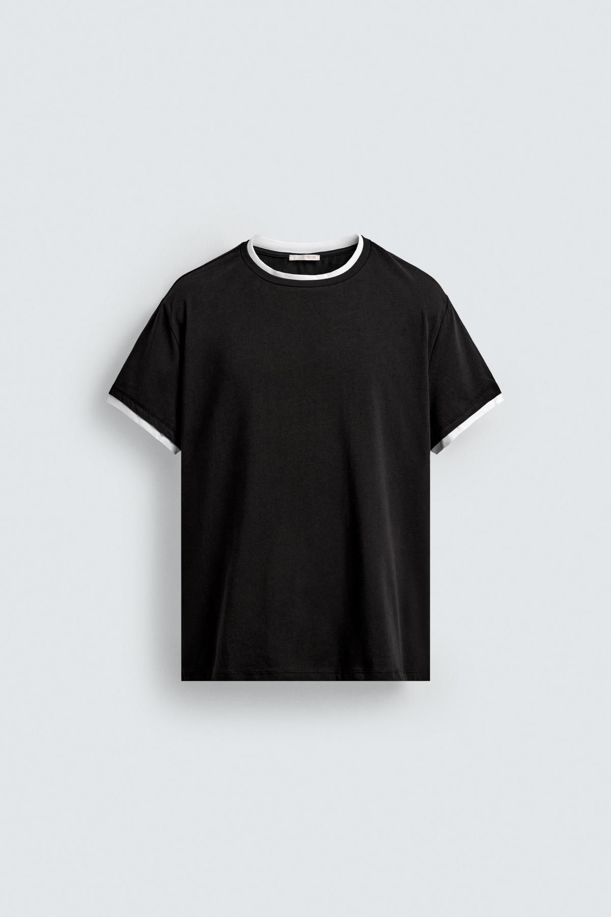 자라 테크니컬 배색 라운드 반팔 티셔츠 5584/328 BLACK - 메인 이미지