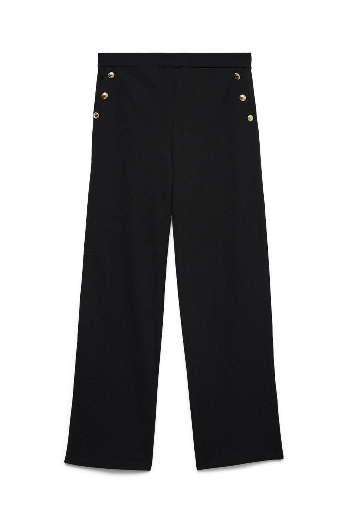 베로모다 와이드핏 하이웨이스트 롱 팬츠 골드버튼 3722182 NEGRO - 상세 이미지 4