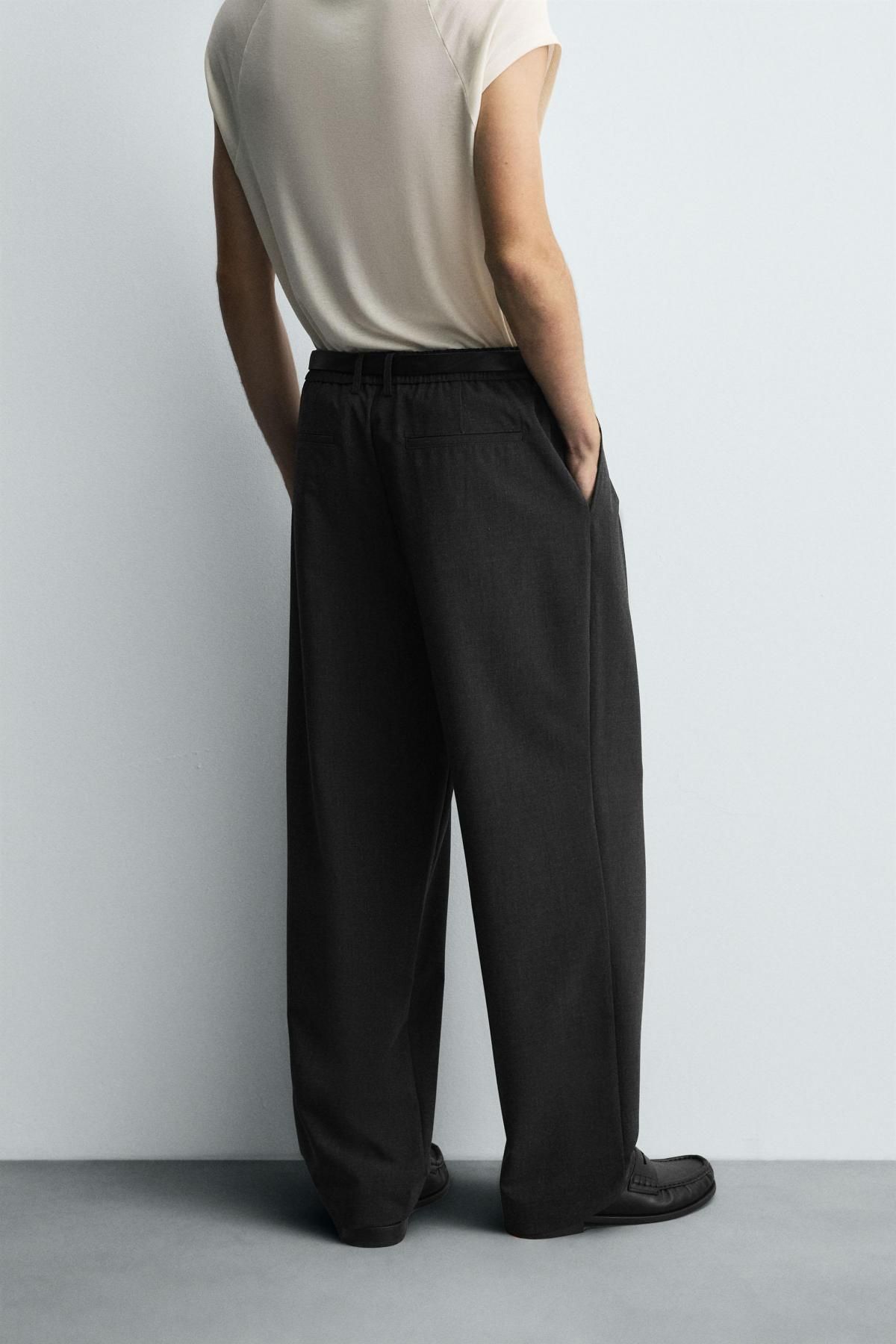 자라 테크니컬 플리츠 와이드 팬츠 5070/401 ANTHRACITE GREY - 상세 이미지 3