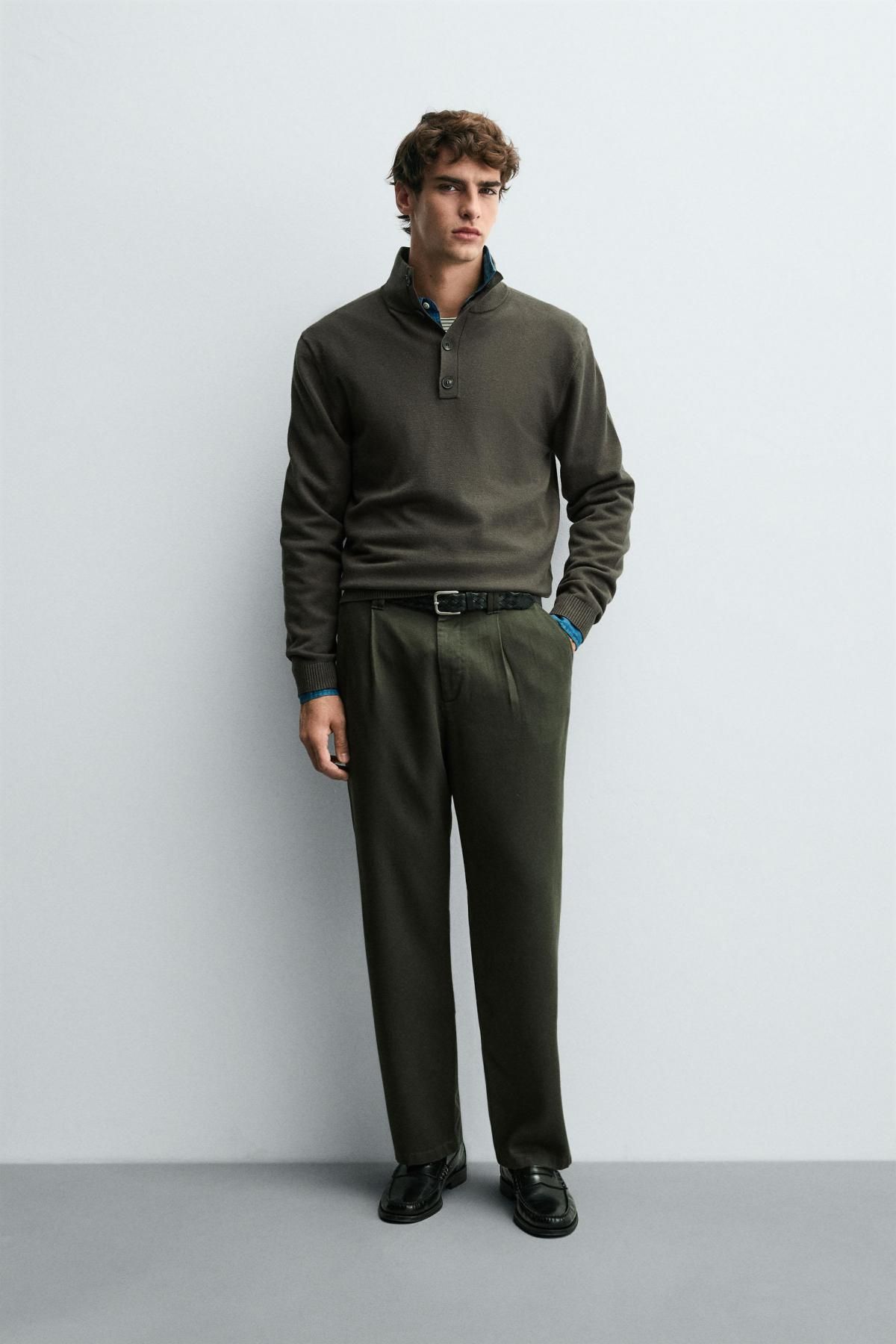 자라 테크니컬 하이넥 버튼업 니트 스웨터 9598/332 GREY GREEN - 상세 이미지 2