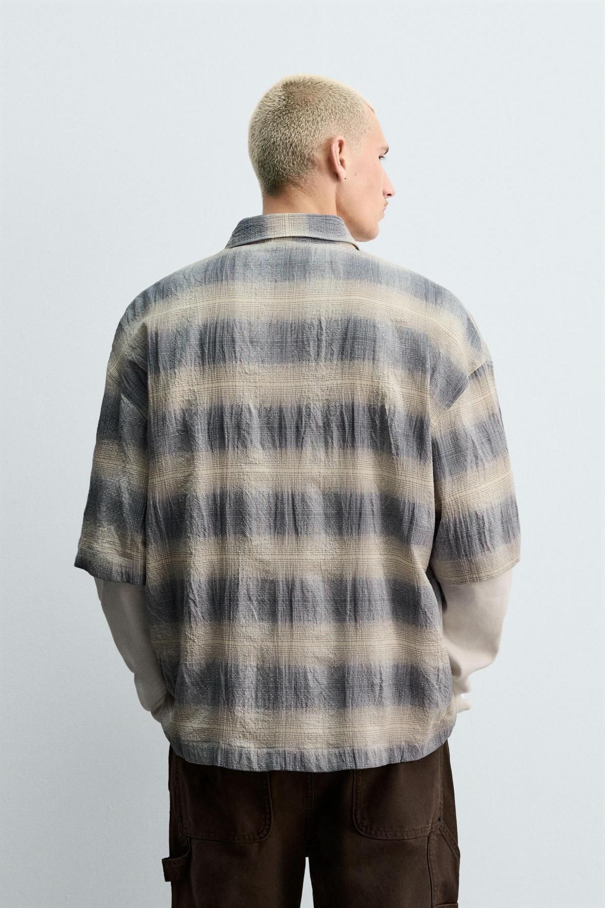 자라 텍스처 체크 릴렉스핏 반팔 셔츠 0399/302 BLUE - 상세 이미지 4