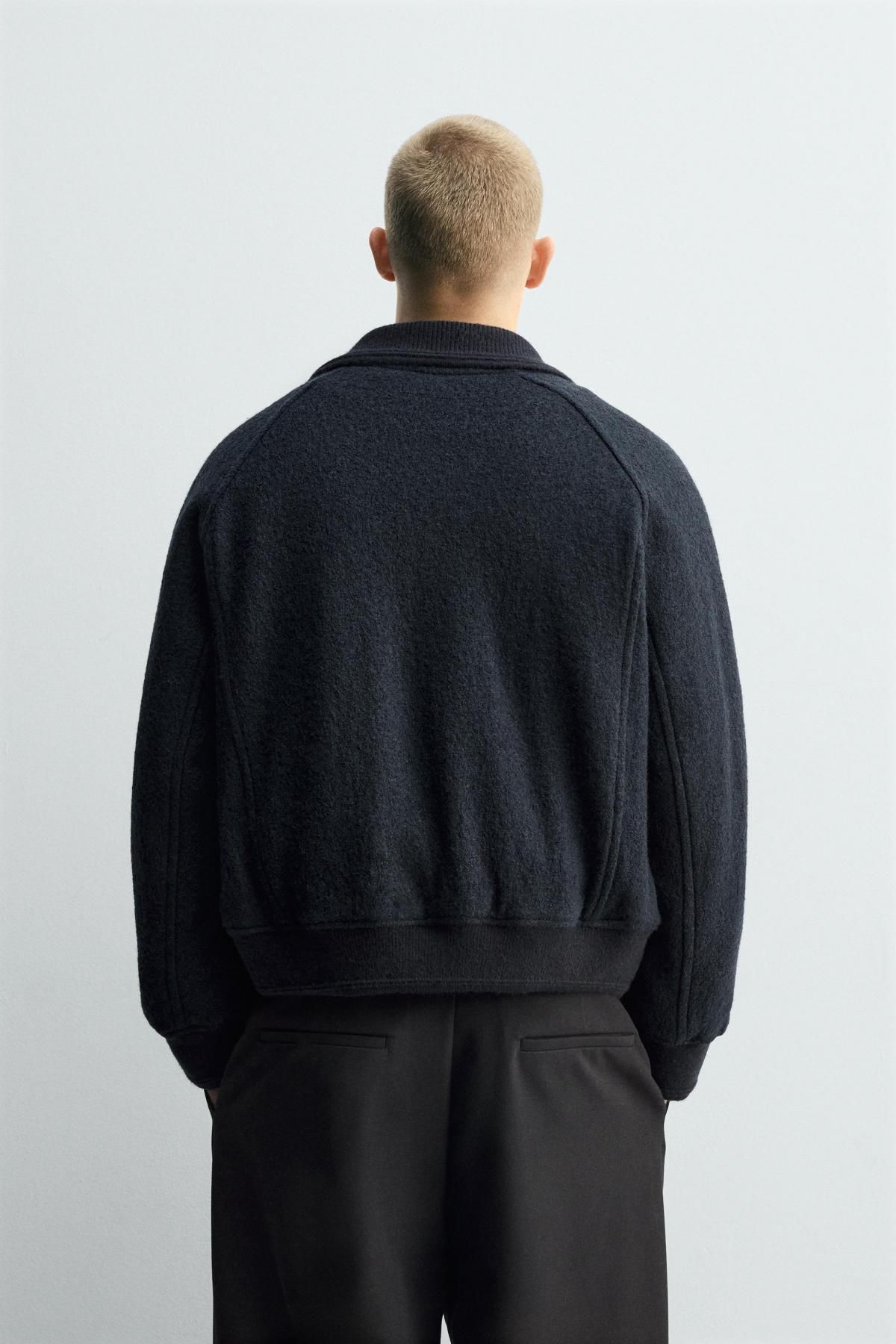 자라 배색 카라 골지 니트 재킷 1437/343 NAVY BLUE - 상세 이미지 4