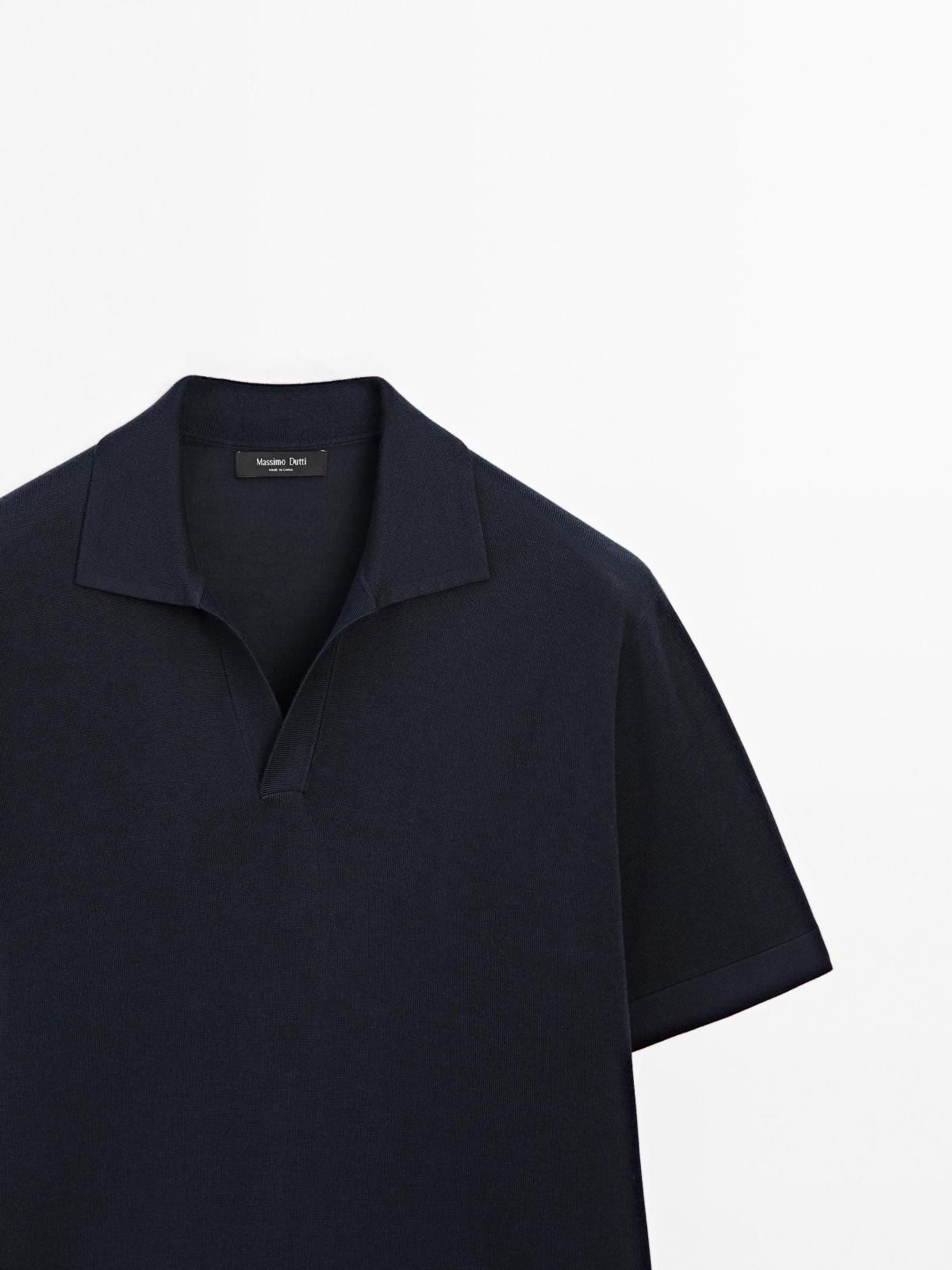 마시모두띠 미니멀 브이넥 니트 폴로셔츠 반팔 코튼블렌드 테크니컬 0995/206 NAVY BLUE - 상세 이미지 5