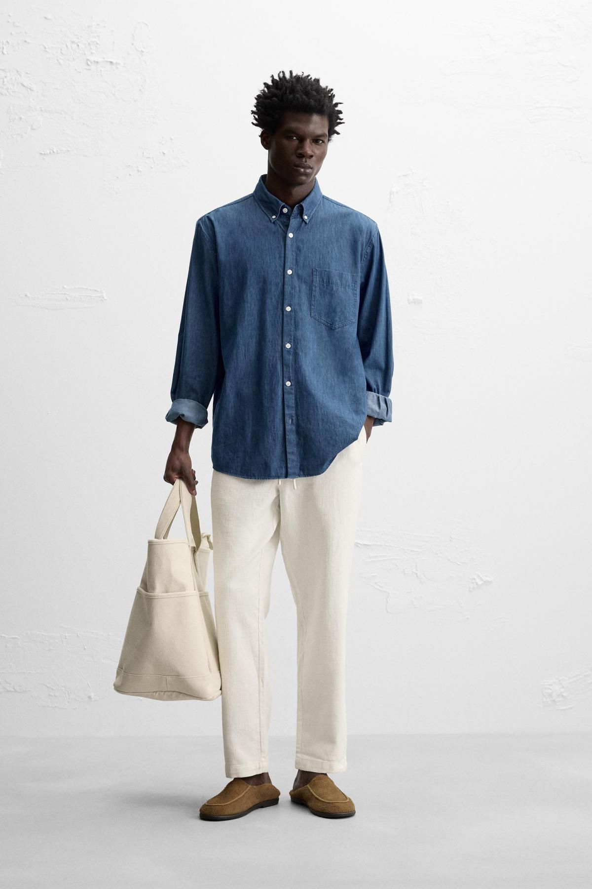 자라 릴랙스핏 텍스처 팬츠 7147/400 OYSTER-WHITE - 상세 이미지 2
