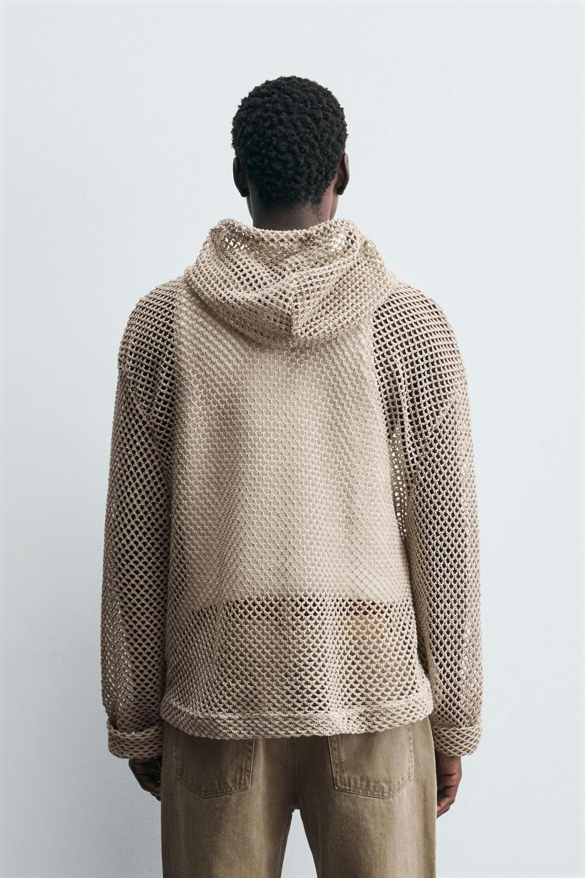 자라 크로셰텍스쳐 오픈니트 후드 스웨트셔츠 5584/398 TAUPE GREY - 상세 이미지 4