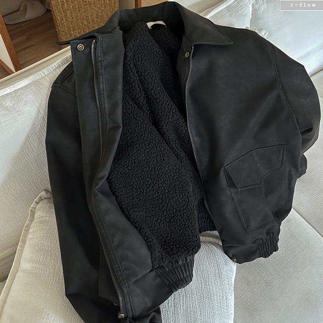 누벤 레더 더블안감 양털 블루종 3col 겨울 스웨이드 카라 오버핏 점퍼 도톰 제이플로우 이미지 8
