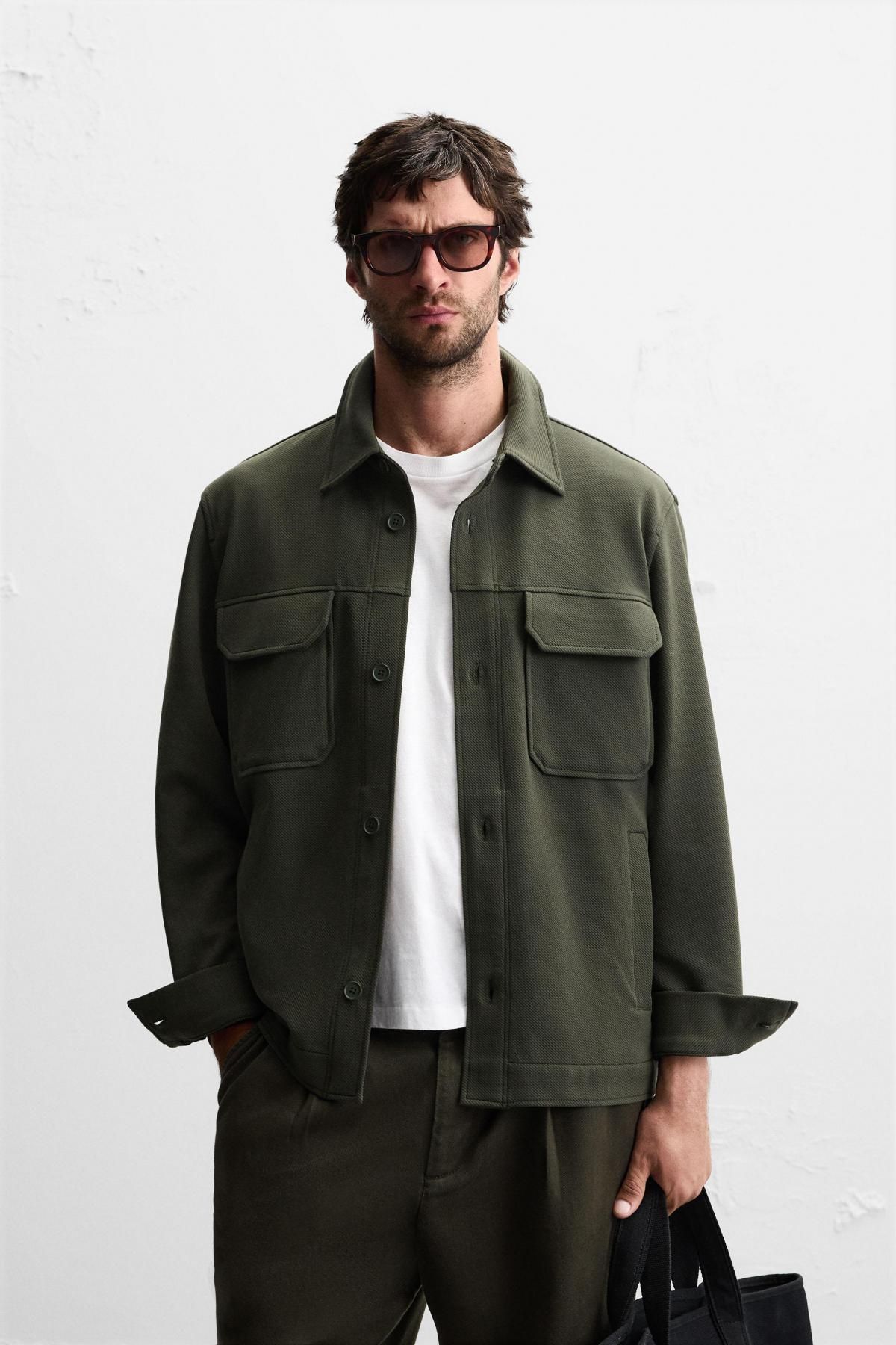자라 테크니컬 오버핏 텍스처 오버셔츠 4333/555 DARK GREEN - 상세 이미지 3