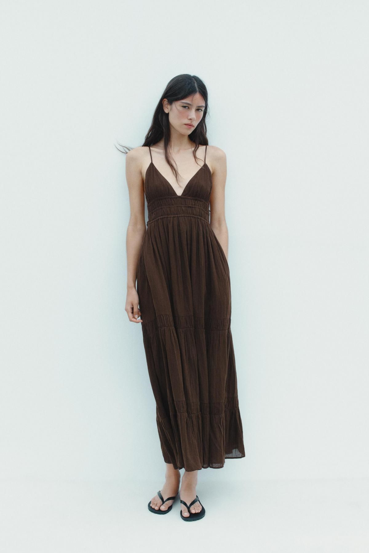 자라 브라운 스트랩 코튼 롱 원피스 0881/320 BROWN - 상세 이미지 2