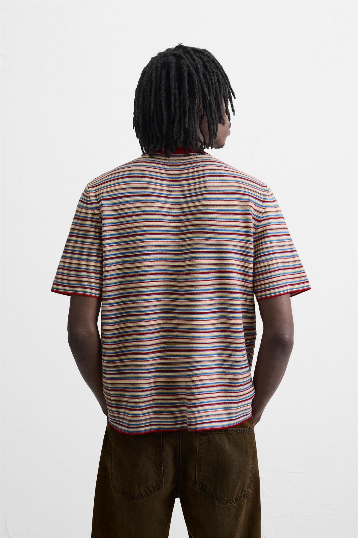 자라 멀티컬러 스트라이프 라운드넥 반팔 니트 티셔츠 6771/300 MULTICOLOURED - 상세 이미지 4