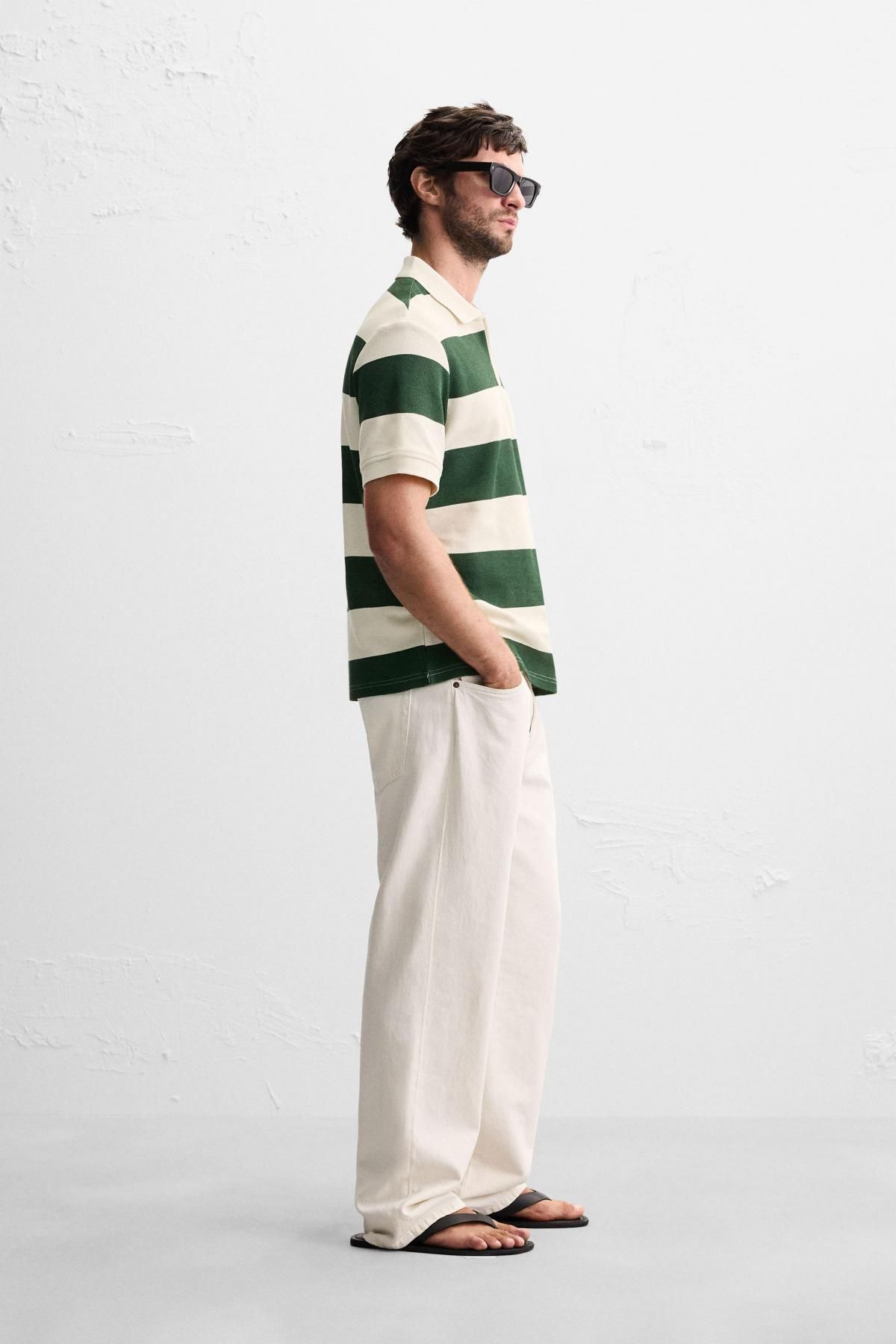 자라 스트라이프 지퍼넥 폴로셔츠 4087/467 WHITE / GREEN - 상세 이미지 5