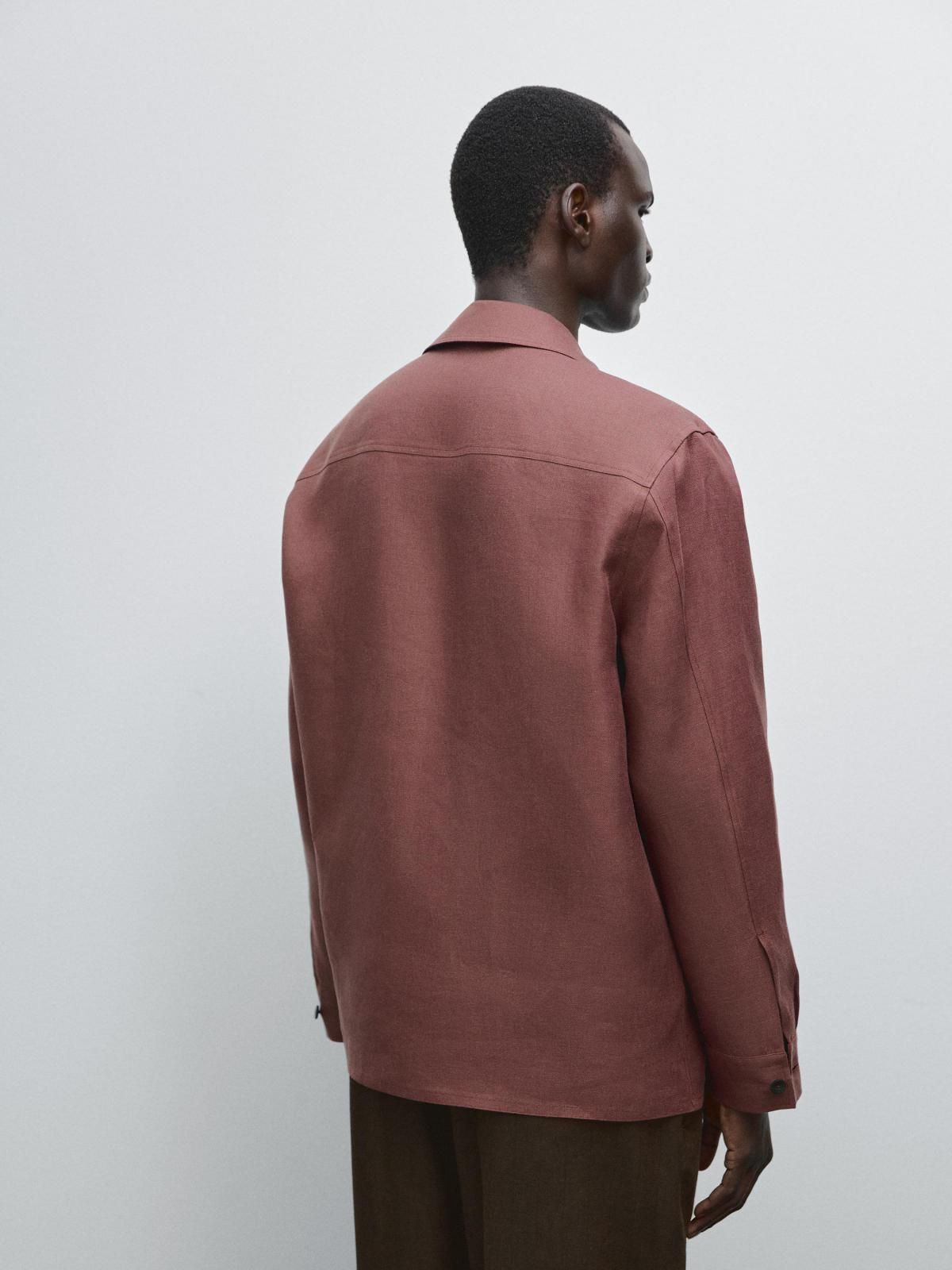 마시모두띠 리넨 포켓 긴팔 오버셔츠 1706/256 BURGUNDY 이미지 8
