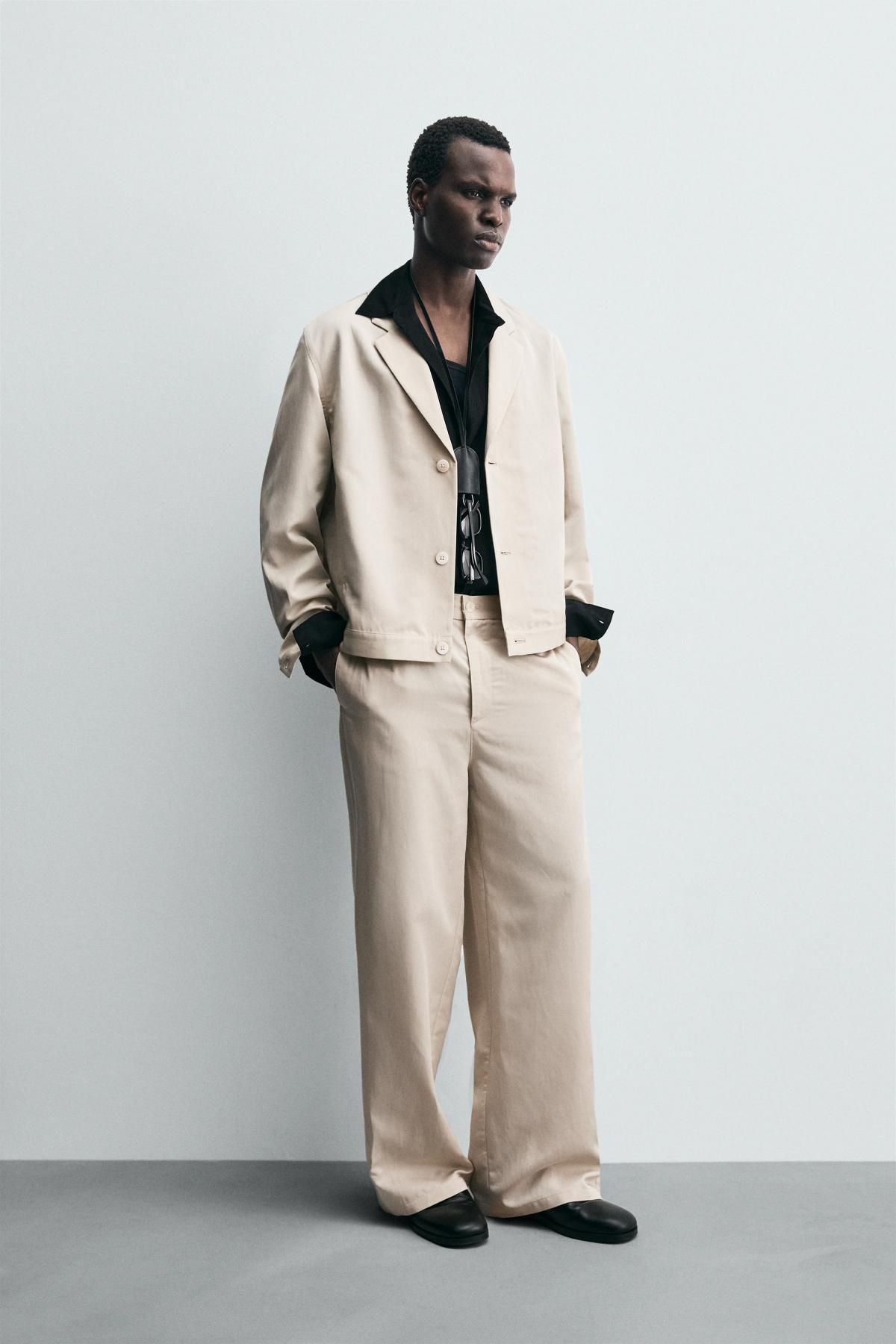 자라 리넨 블렌드 와이드핏 테크니컬 팬츠 6861/397 BEIGE - 상세 이미지 2
