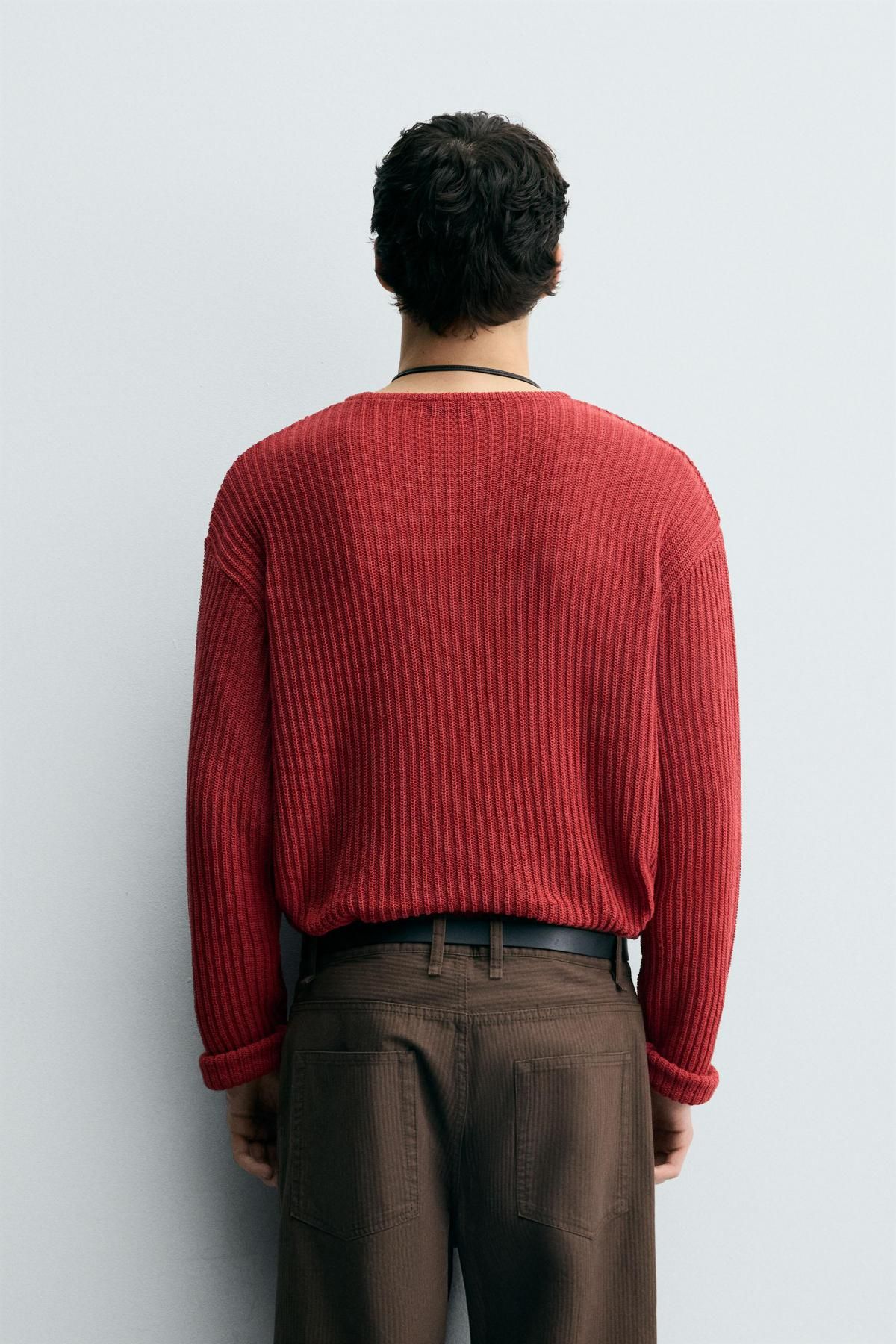 자라 텍스처드 코튼 블렌드 라운드 니트 3166/315 BRICK - 상세 이미지 4