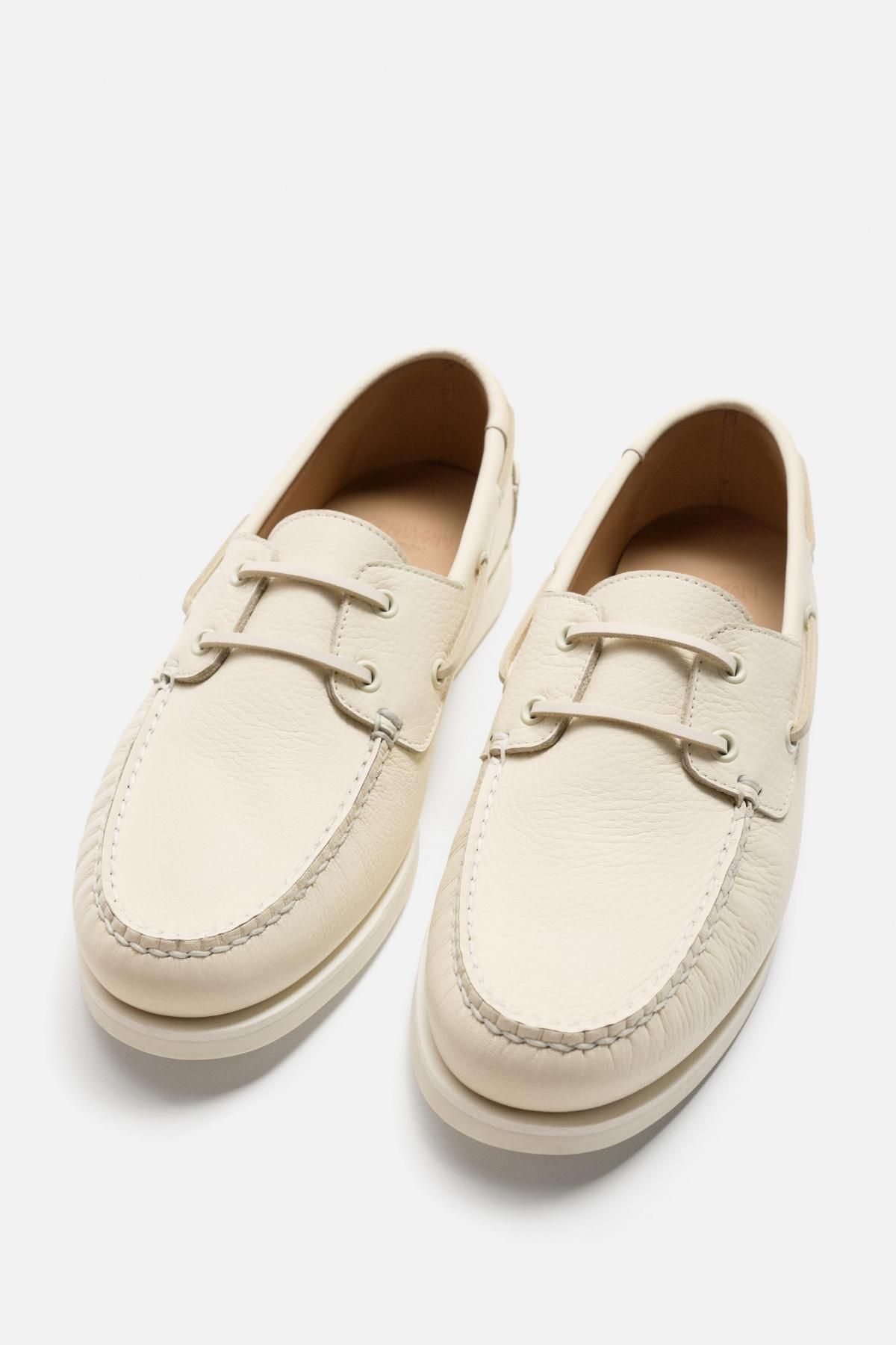 자라 한정판 가죽 데크 슈즈 2485/520 WHITE - 상세 이미지 4