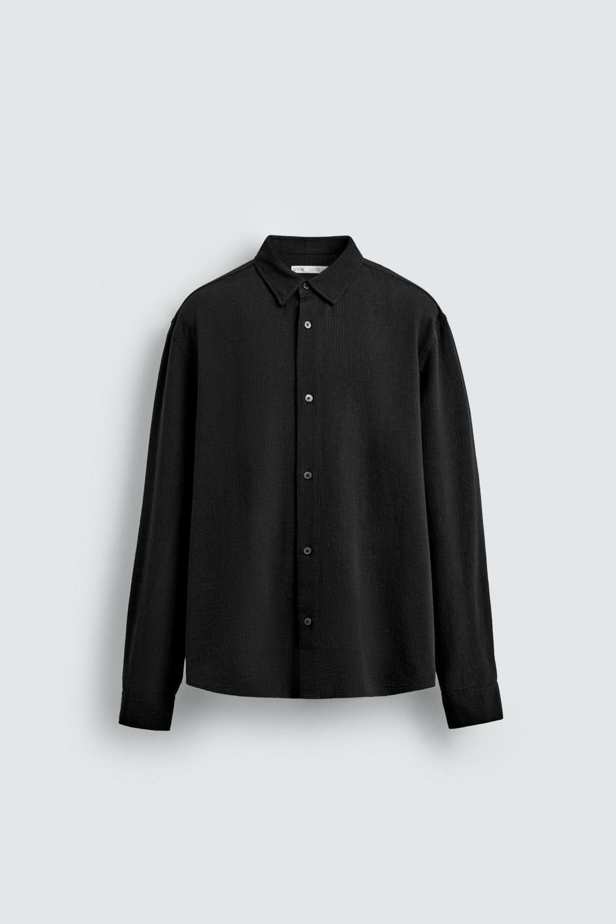 자라 레귤러핏 텍스처 체크 긴팔 셔츠 7545/340 BLACK - 메인 이미지