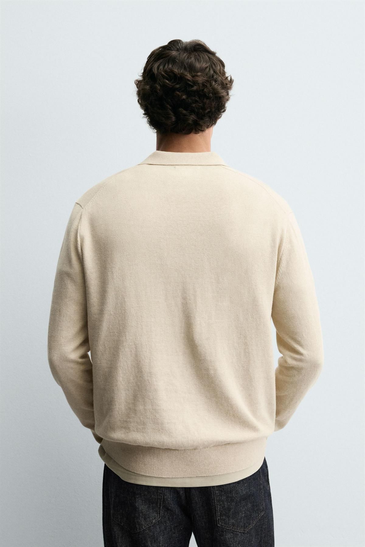 자라 아이보리 텍스처 코튼블렌드 니트 긴팔 폴로셔츠 3920/573 BEIGE - 상세 이미지 4