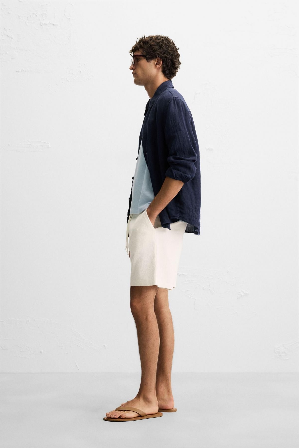 자라 브러쉬드 텍스처 조거 버뮤다 반바지 0526/304 OYSTER-WHITE - 상세 이미지 5