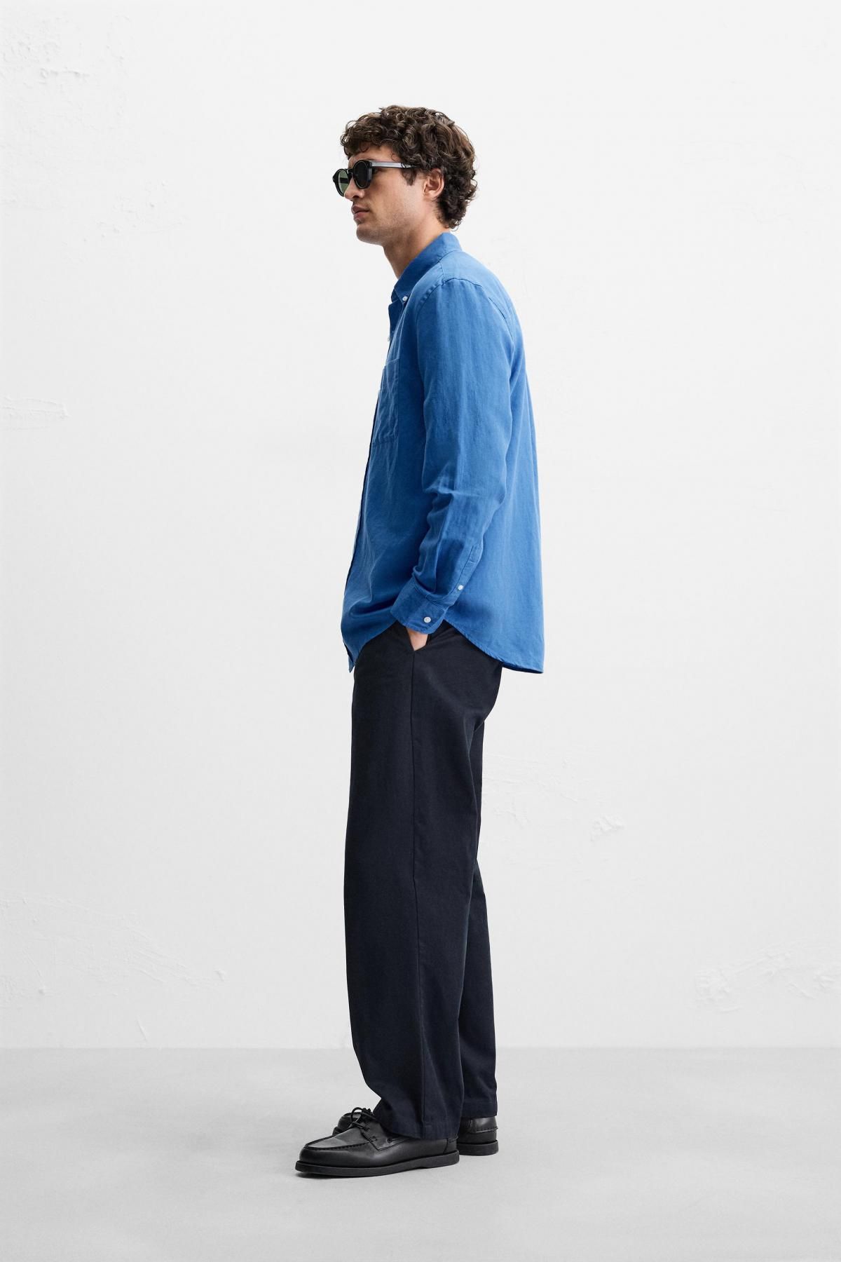 자라 린넨 코튼 긴팔 셔츠 1063/312 INK BLUE - 상세 이미지 5