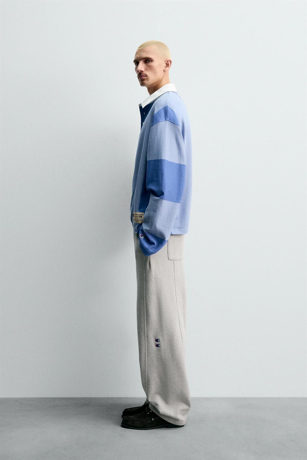 자라 컬러블록 테크니컬 긴팔 폴로셔츠 X 챔피온 4393/315 BLUE - 상세 이미지 5
