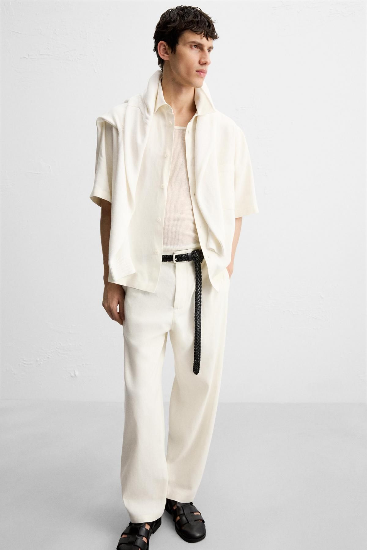 자라 와이드 비스코스 주트 팬츠 5770/100 WHITE - 상세 이미지 5