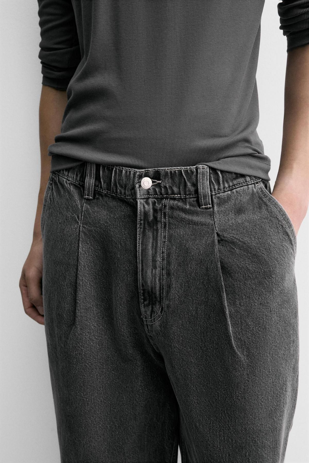 자라 와이드핏 테크니컬 플리츠 데님 치노 팬츠 4365/343 GREY - 상세 이미지 5