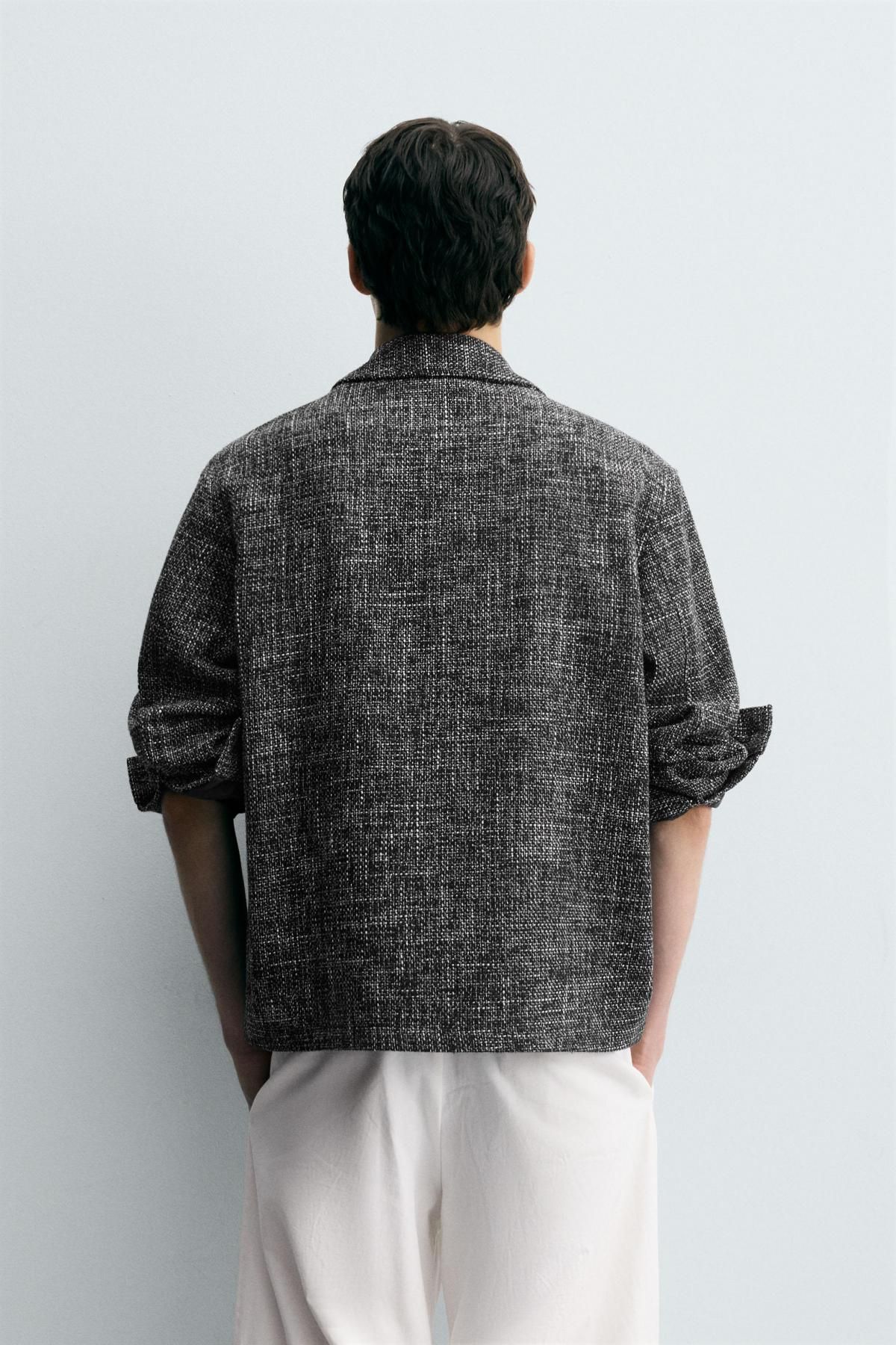자라 테크니컬 텍스처 집업 오버셔츠 6861/018 BLACK / WHITE - 상세 이미지 4