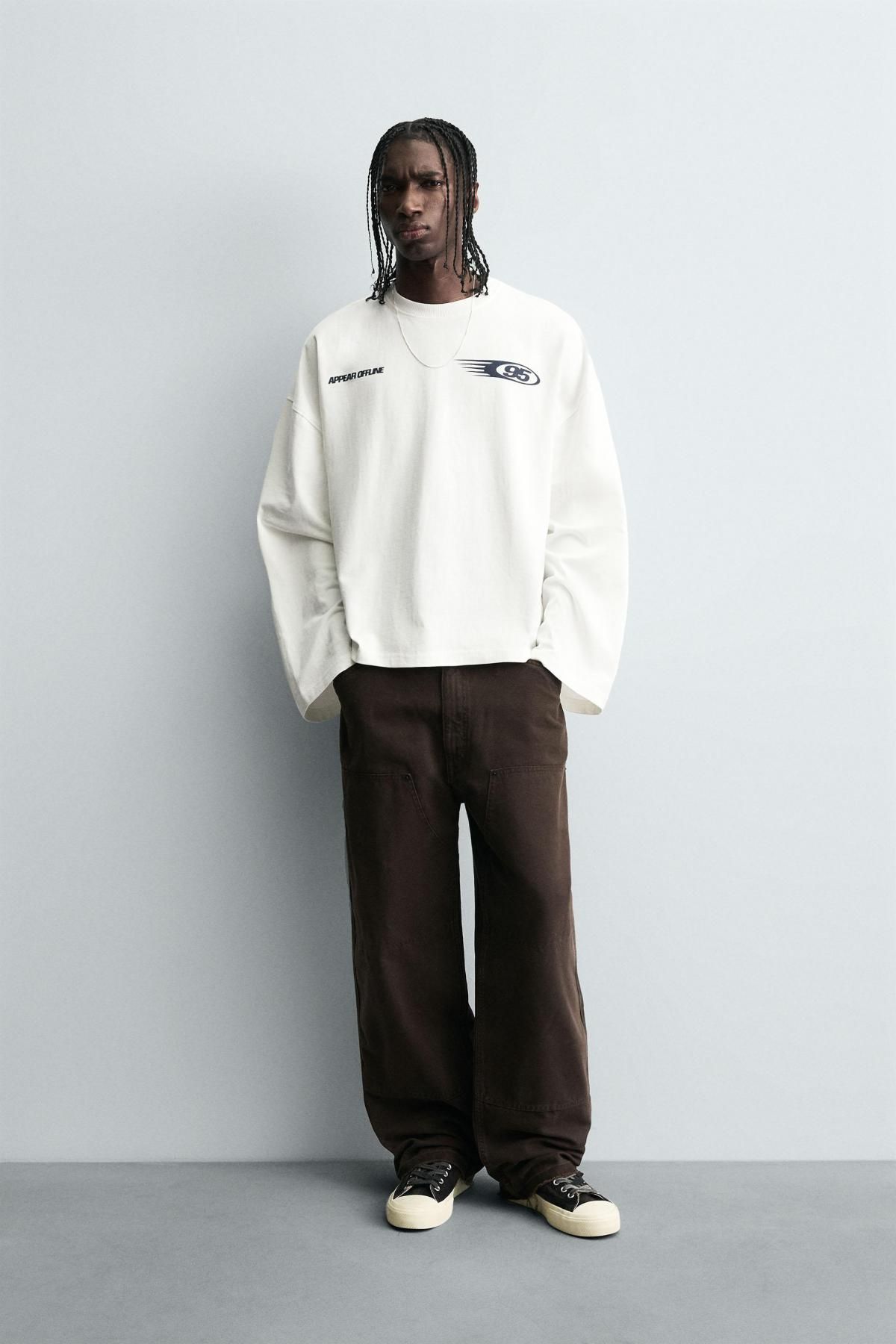 자라 스트리트 박시핏 텍스트 프린트 긴팔 티셔츠 3665/320 OYSTER-WHITE - 상세 이미지 2
