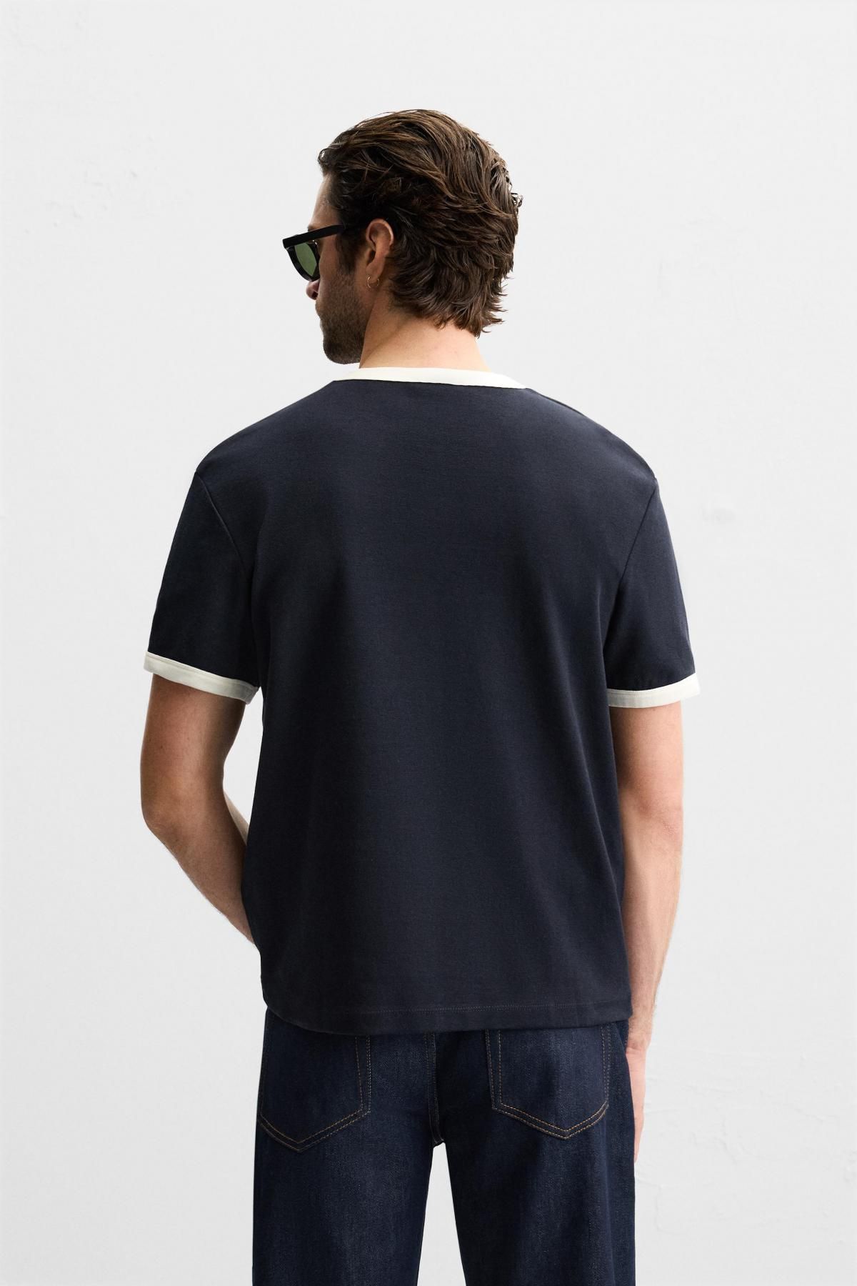 자라 베이직 배색 골지 티셔츠 0761/412 NAVY BLUE - 상세 이미지 4