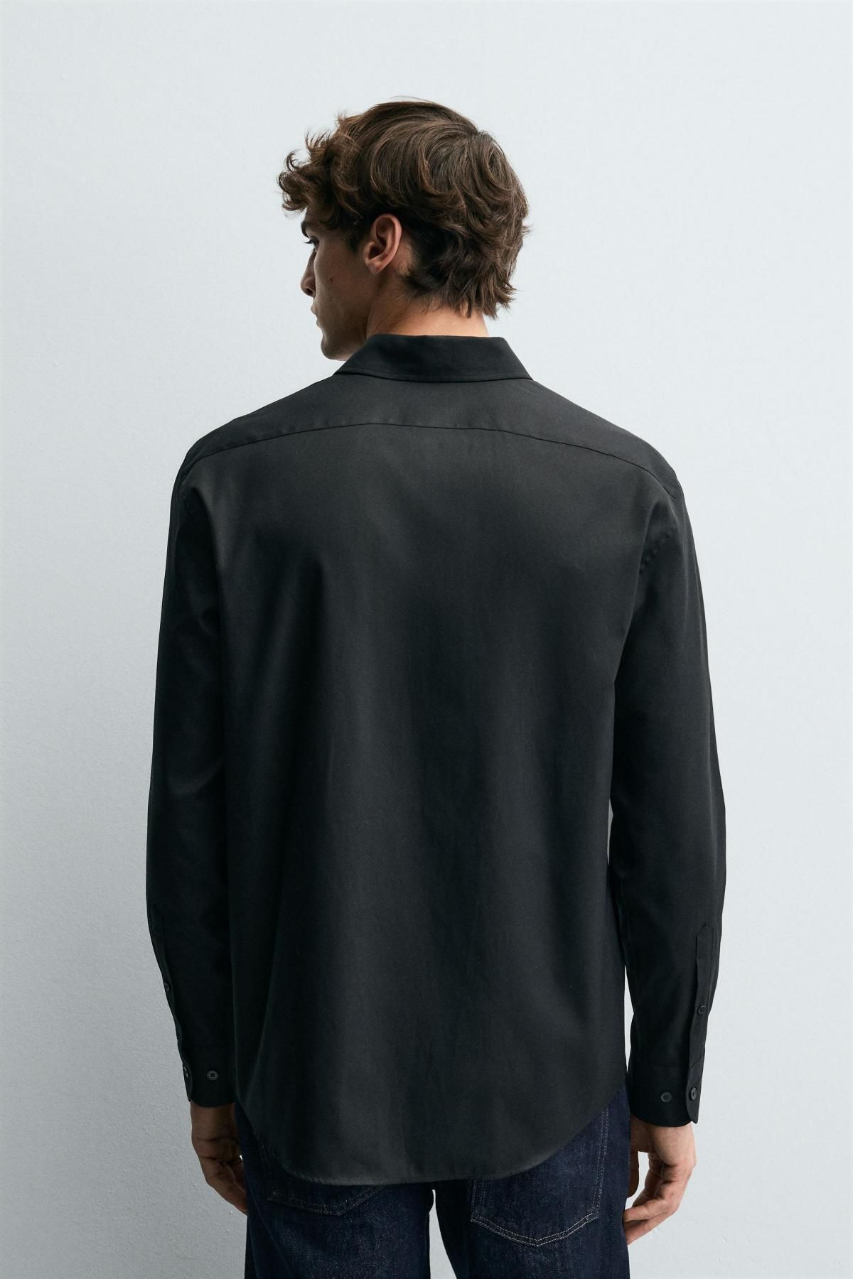 자라 텍스처 레귤러핏 코튼 블랙 긴팔 셔츠 5588/320 BLACK - 상세 이미지 4