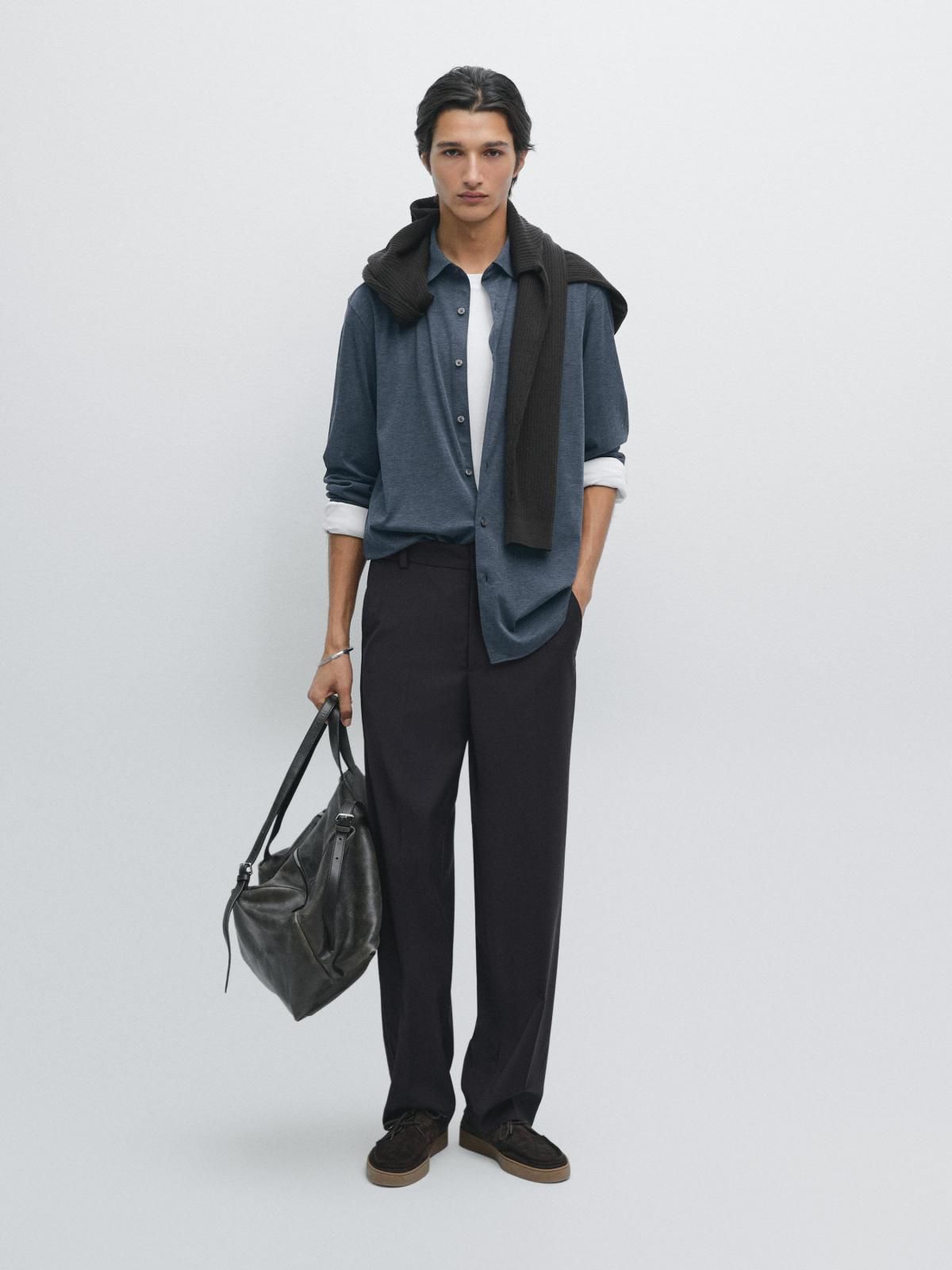 마시모두띠 테크니컬 슬림핏 스트레치 블루 긴팔 셔츠 1795/268 NAVY BLUE - 상세 이미지 2