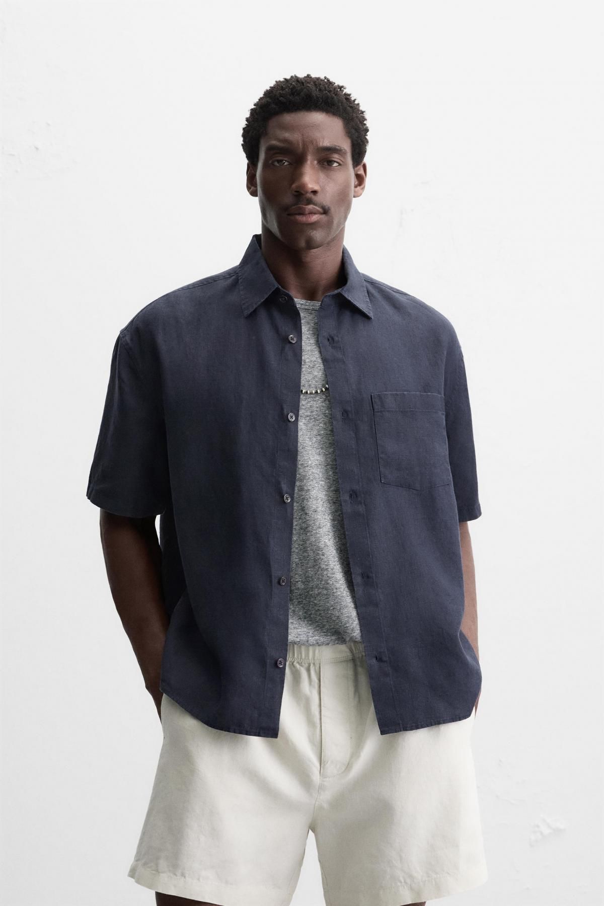 자라 친환경 헴프 반팔 셔츠 5344/413 DARK NAVY - 상세 이미지 3