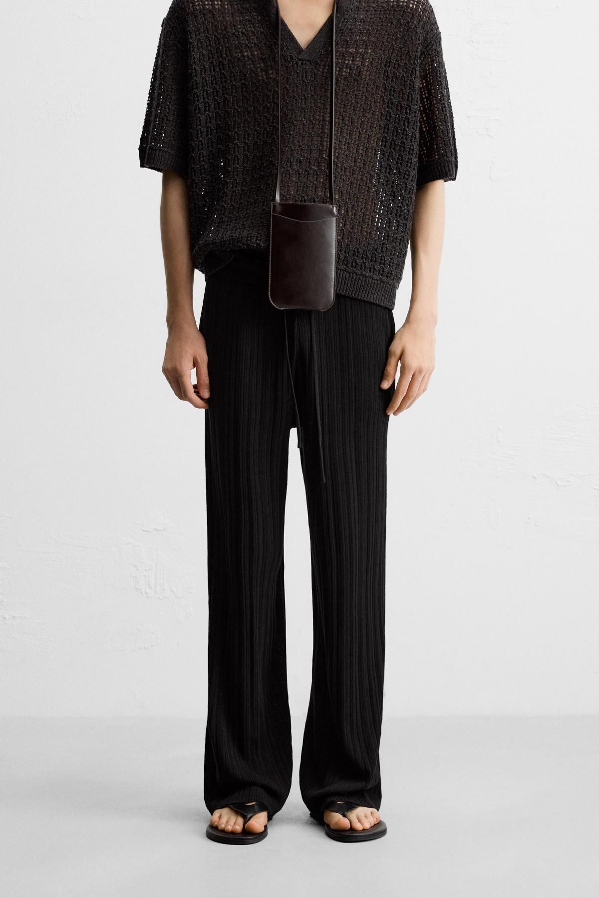 자라 텍스처 릴렉스핏 니트 와이드 팬츠 5755/316 BLACK - 상품 이미지