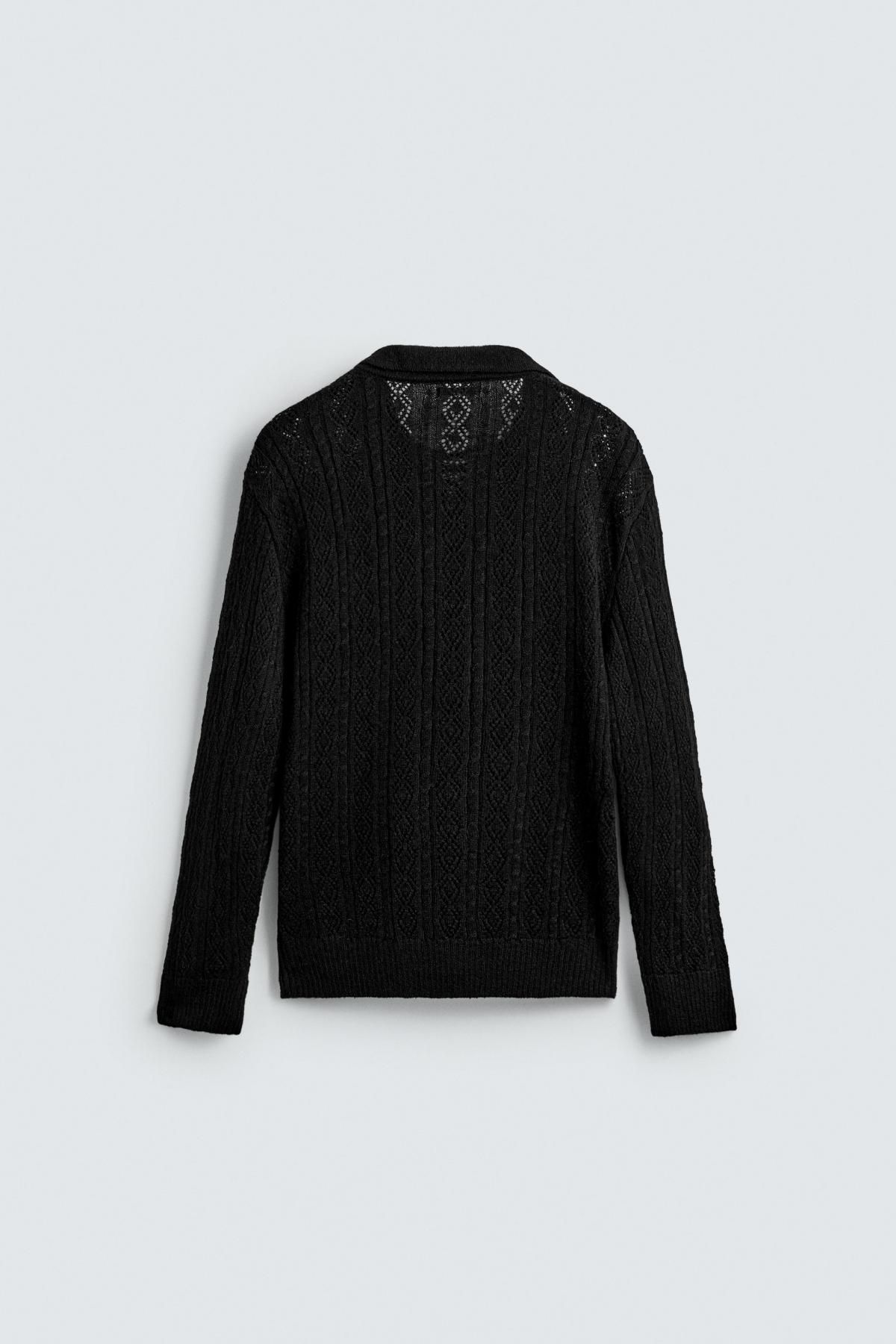 자라 블랙 텍스처 니트 코드 긴팔 폴로셔츠 7140/315 BLACK 이미지 8