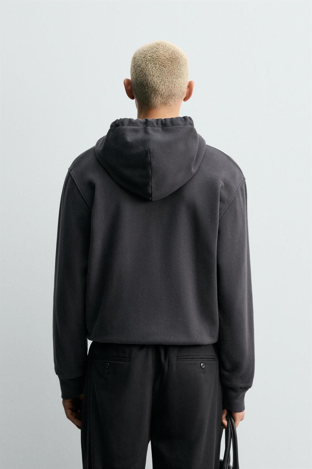 자라 릴랙스핏 블랙 집업 후드 스웨트셔츠 1501/332 DARK NAVY - 상세 이미지 4