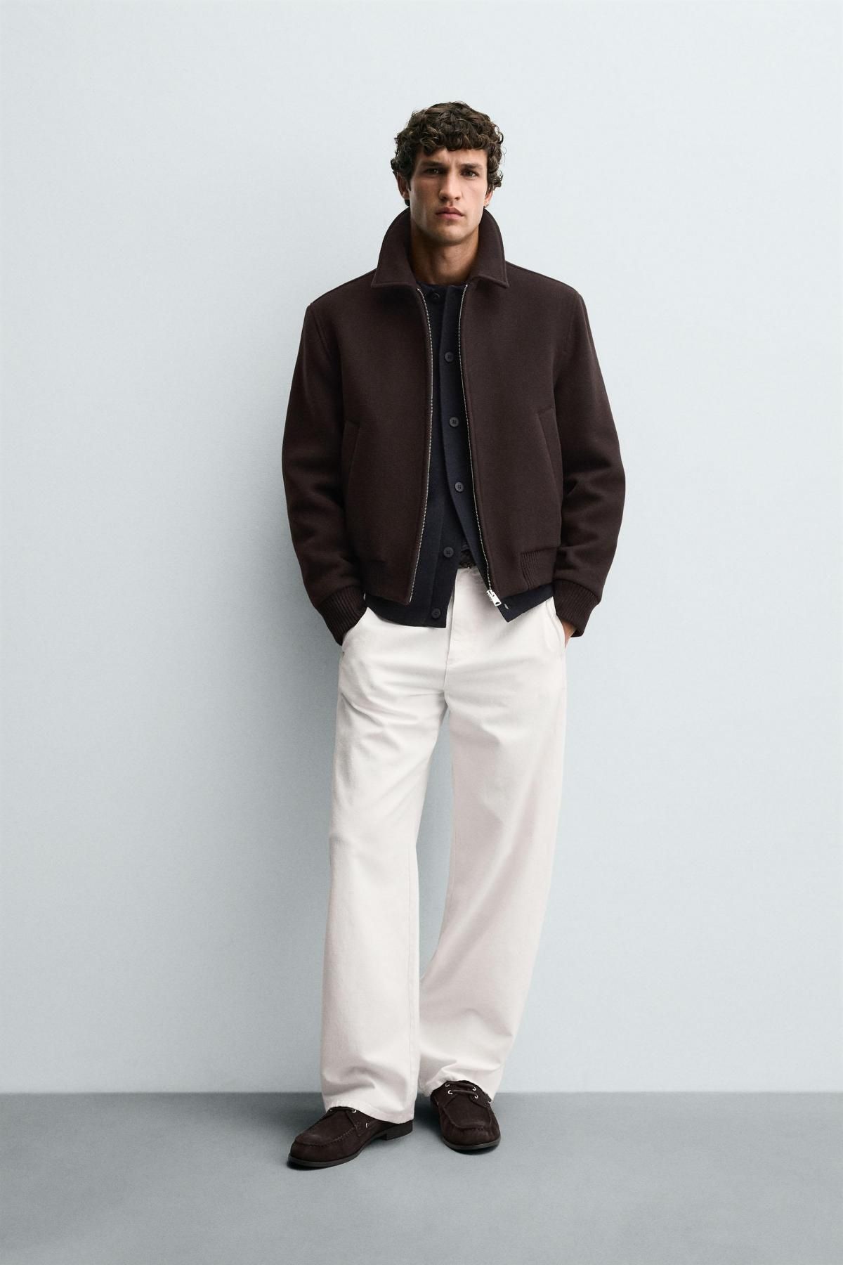 자라 프리미엄 울캐시미어 테크니컬 집업 재킷 5963/520 DARK BROWN - 상세 이미지 2