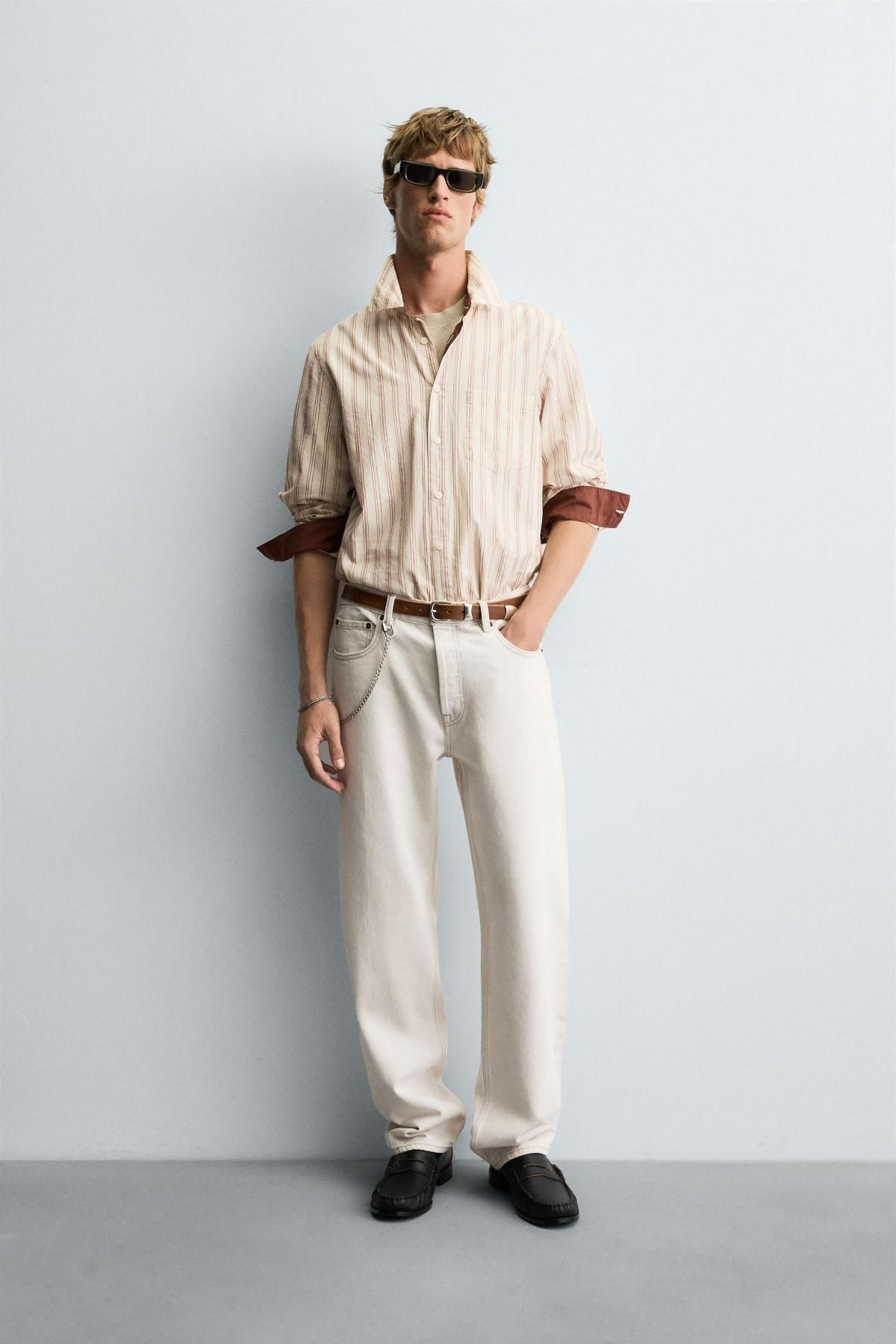 자라 스트라이프 텍스처 릴렉스핏 긴팔 셔츠 7545/103 OYSTER-WHITE - 상세 이미지 2