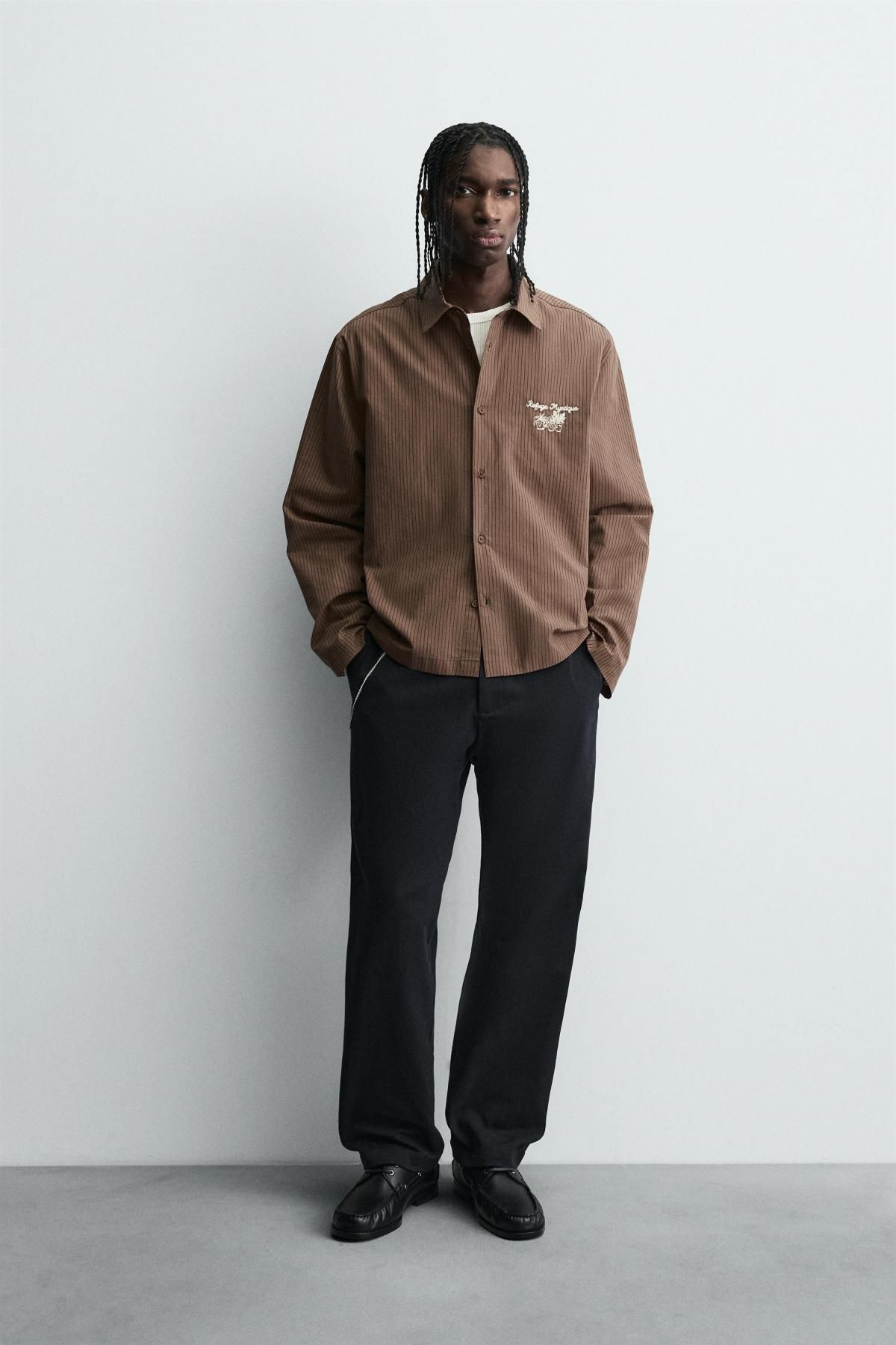 자라 그래픽 스트라이프 긴팔 코튼 셔츠 브라운 레귤러핏 6085/315 LIGHT BROWN - 상세 이미지 2