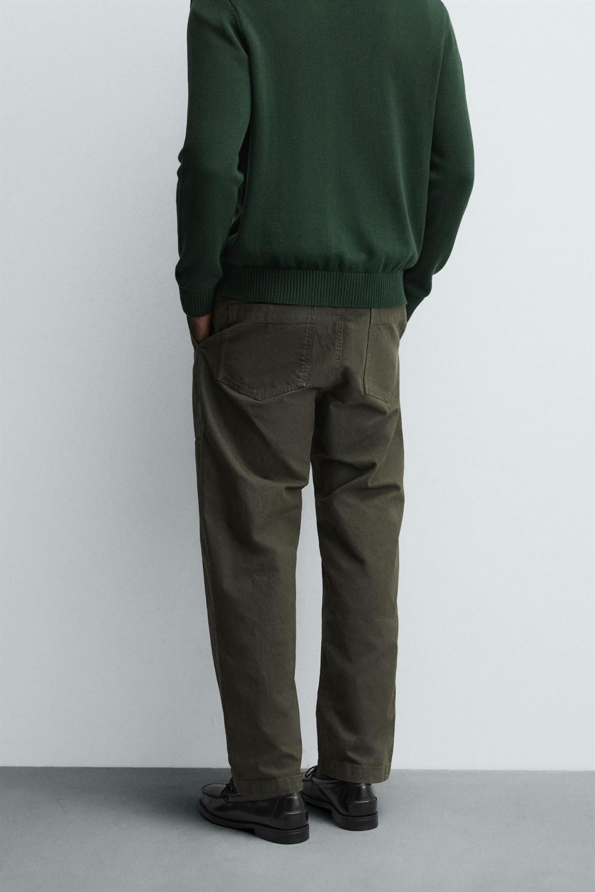 자라 워시드 코튼 테크니컬 스트레이트핏 팬츠 7147/435 DARK KHAKI - 상세 이미지 4