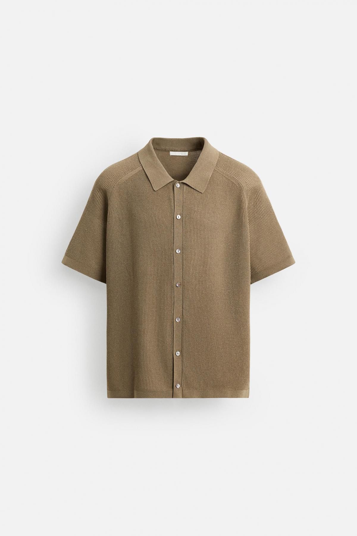 자라 미니멀 브라운 릴랙스핏 니트 반팔 셔츠 5755/309 DARK BEIGE - 메인 이미지