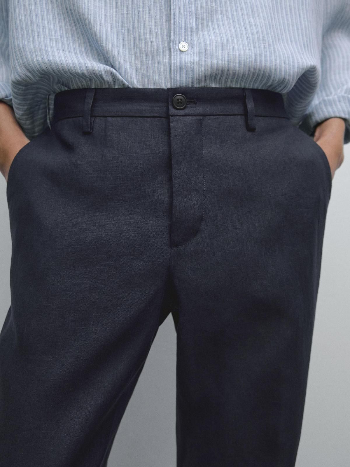 마시모두띠 리넨 레귤러핏 와이드 팬츠 0091/440 NAVY BLUE - 상세 이미지 4