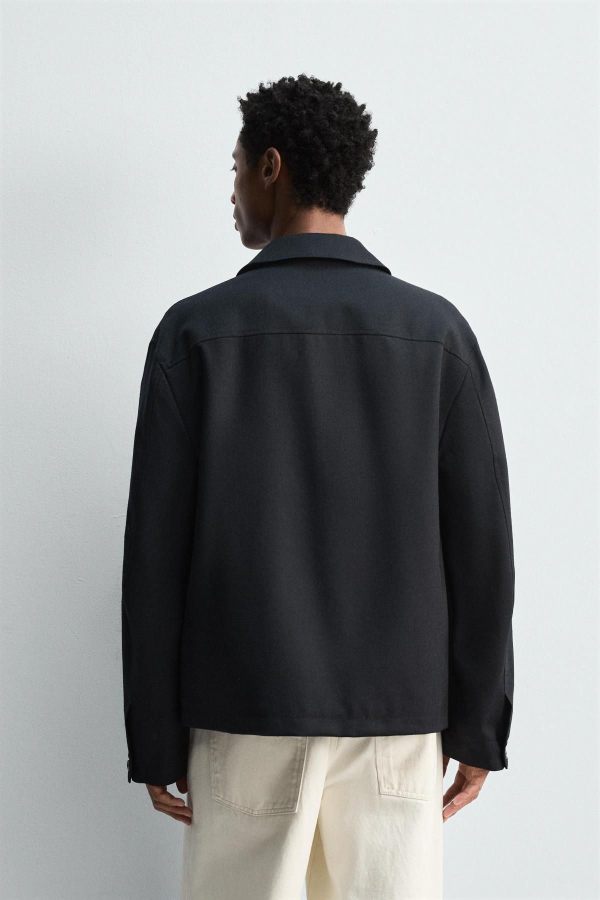 자라 테크니컬 울 집업 오버셔츠 5680/506 NAVY BLUE - 상세 이미지 4