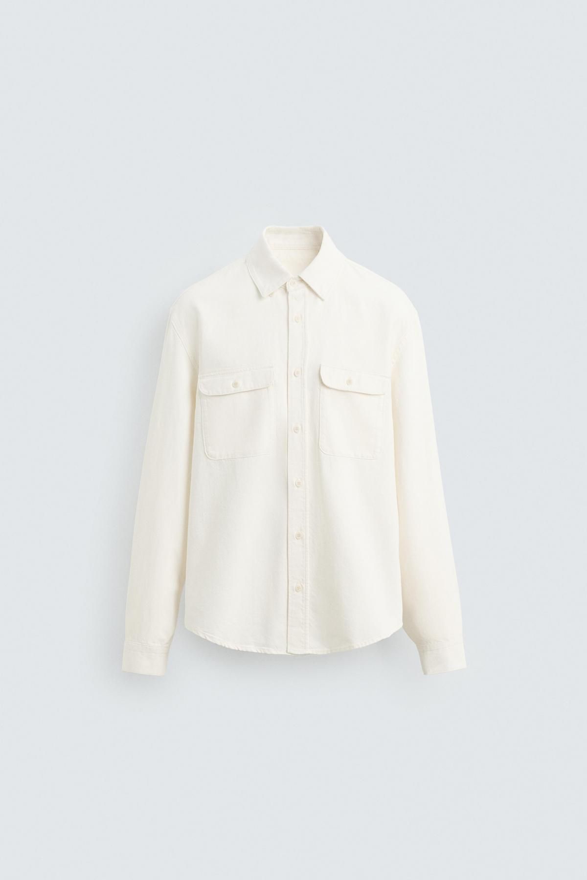 자라 오가닉 코튼헴프 화이트 데님 오버셔츠 9942/390 OYSTER-WHITE - 메인 이미지