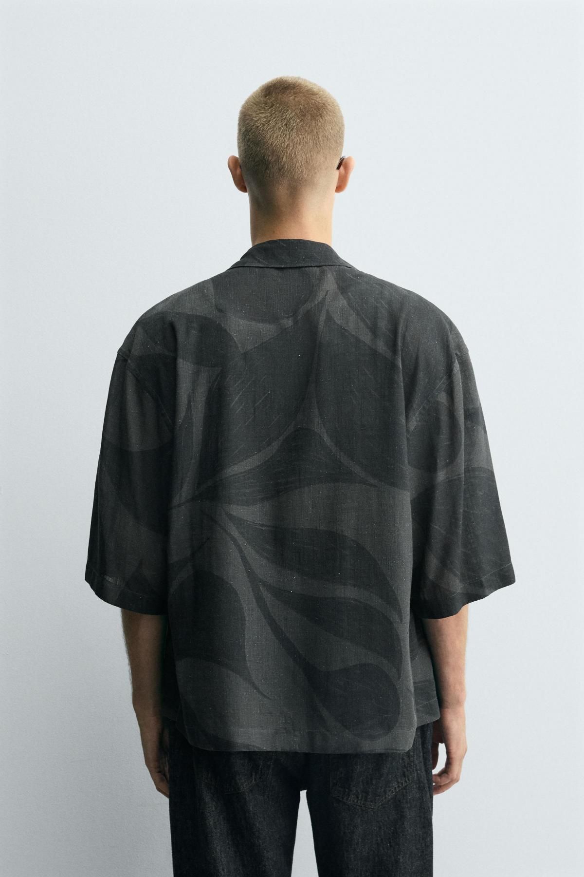 자라 비스코스 린넨 릴렉스핏 반팔 셔츠 5956/458 DARK GREY - 상세 이미지 4