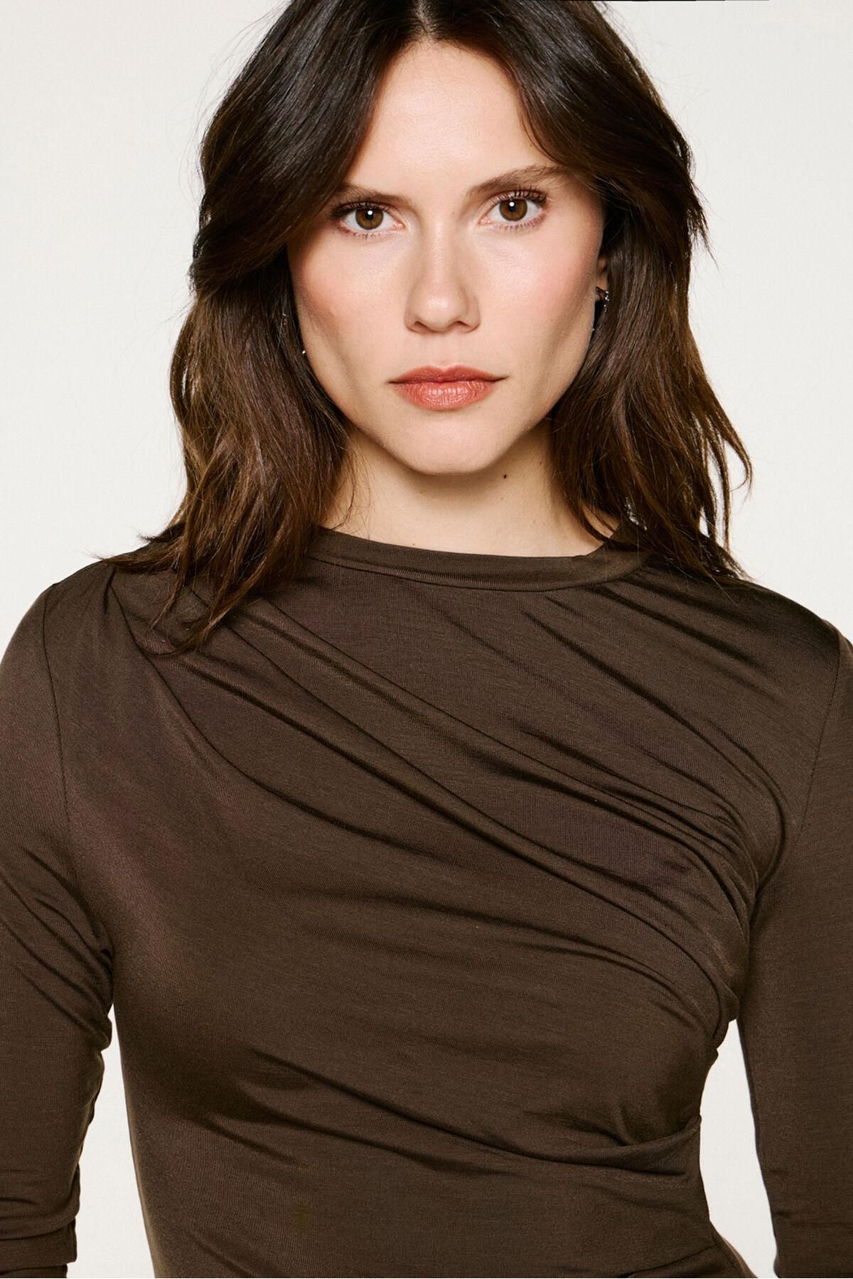 셀렉티드 슬림핏 비대칭 셔링 미디 원피스 6442284 MARRON OSCURO - 상세 이미지 2