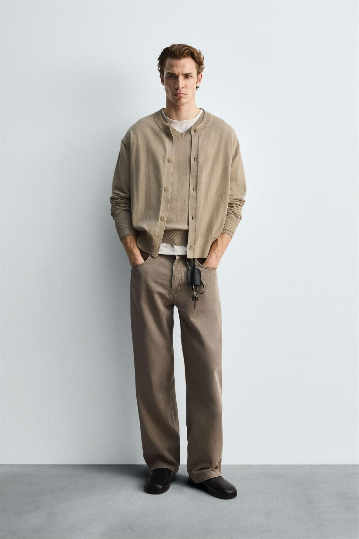 자라 미니멀 라운드넥 코튼 라미 카디건 2142/311 BEIGE - 상세 이미지 2