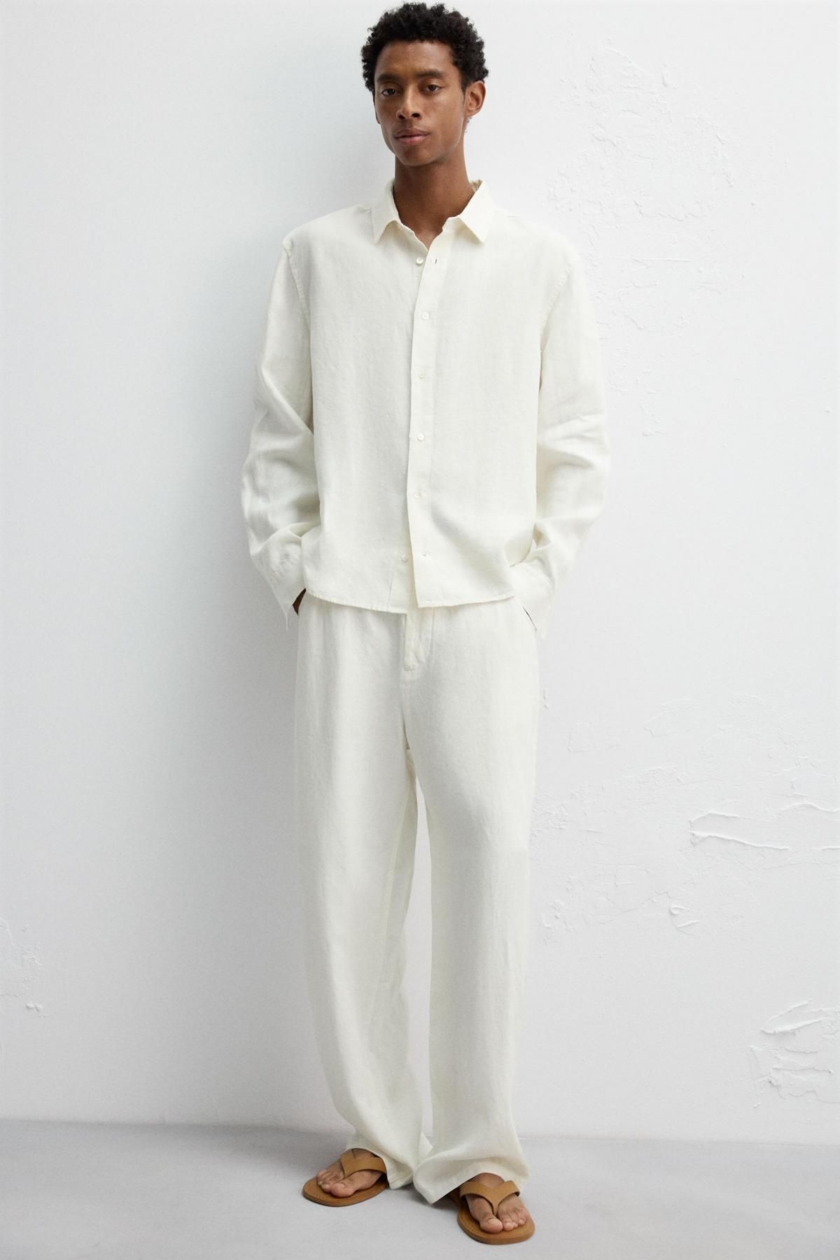 자라 아이보리 헴프 와이드핏 팬츠 5344/410 OYSTER-WHITE - 상세 이미지 5