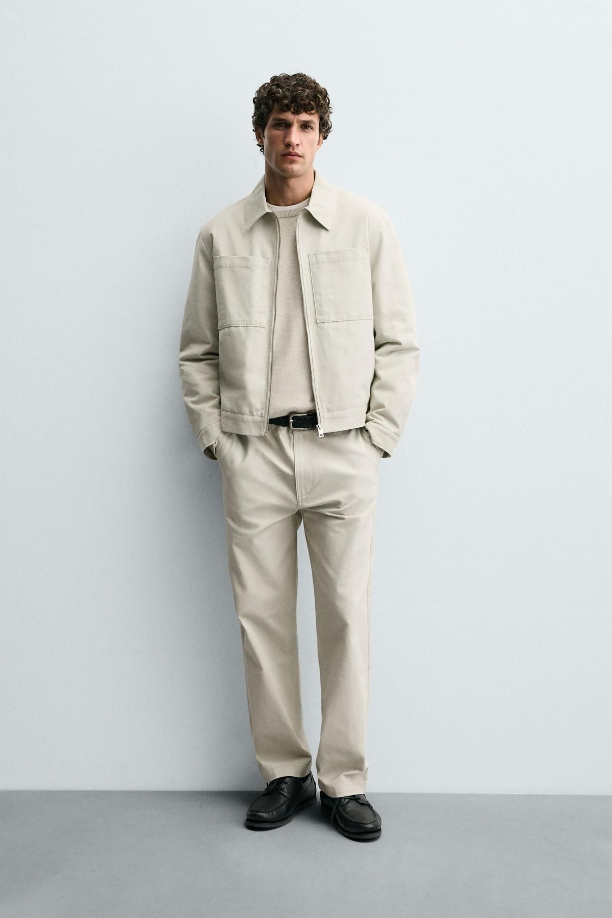 자라 코튼 블렌드 텍스처 캔버스 스트레이트 팬츠 1437/465 BEIGE - 상세 이미지 2