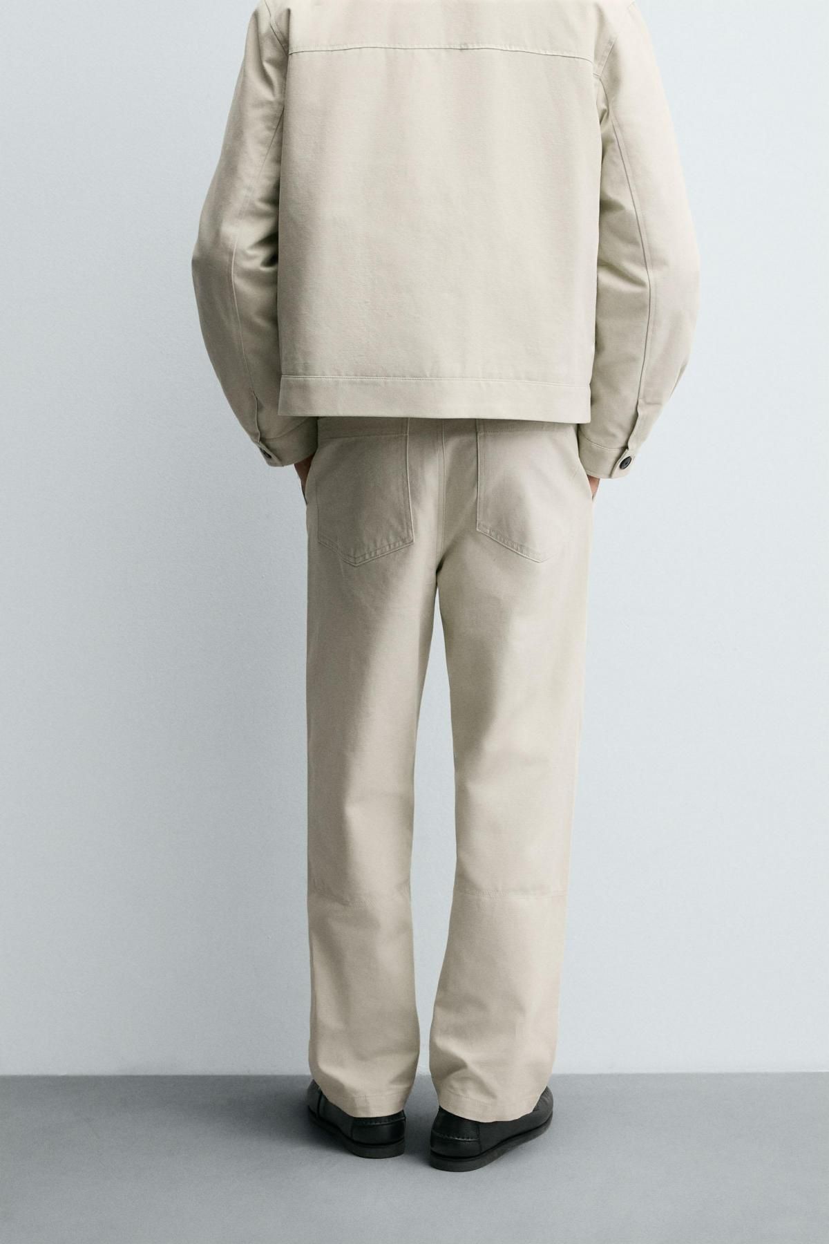 자라 코튼 블렌드 텍스처 캔버스 스트레이트 팬츠 1437/465 BEIGE - 상세 이미지 3