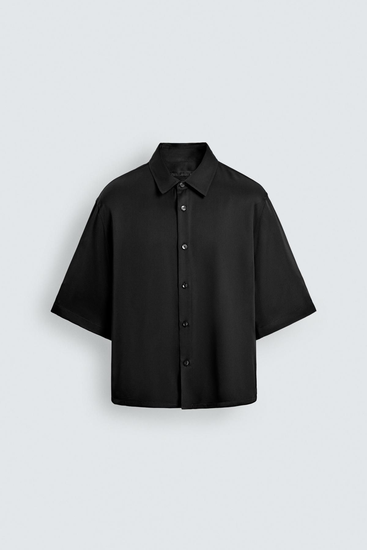 자라 블랙 새틴 릴렉스핏 반팔 셔츠 5657/258 BLACK - 메인 이미지