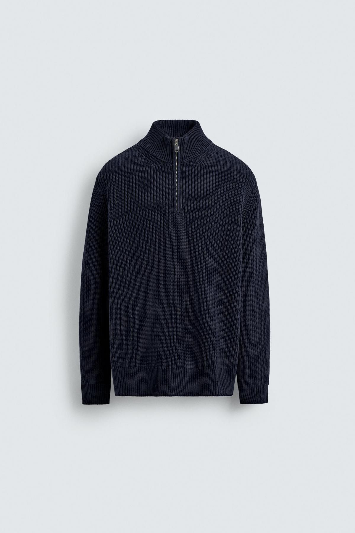 자라 하이넥 집업 니트 스웨터 9598/343 NAVY BLUE - 상품 이미지